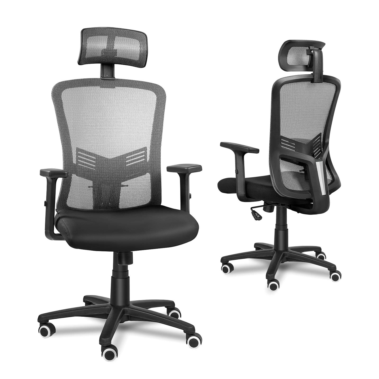 ELECWISH Ergonomic Office Chair - High Back Mesh Computer Desk Chair with Adjustable Lumbar Support, Armrests & Flip-Up Headrest - Swivel Task Chair for Home & Office Workspace (Grey)