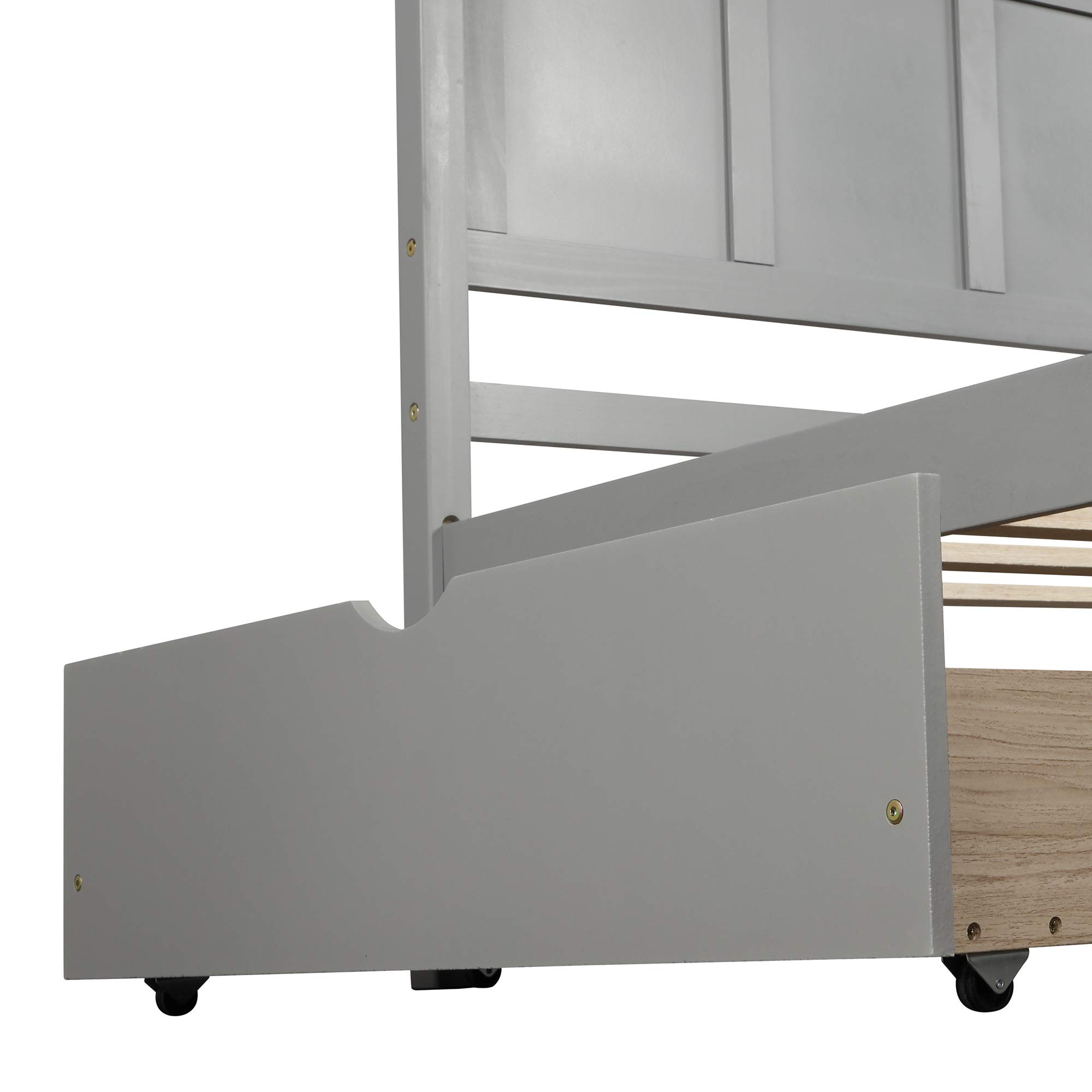 Twin Size Solid Wood Platform Bed Frame with Headboard & 2 Storage Drawers - No Box Spring Needed in Gray | Perfect for Small Bedrooms, Guest Rooms & Dormitories