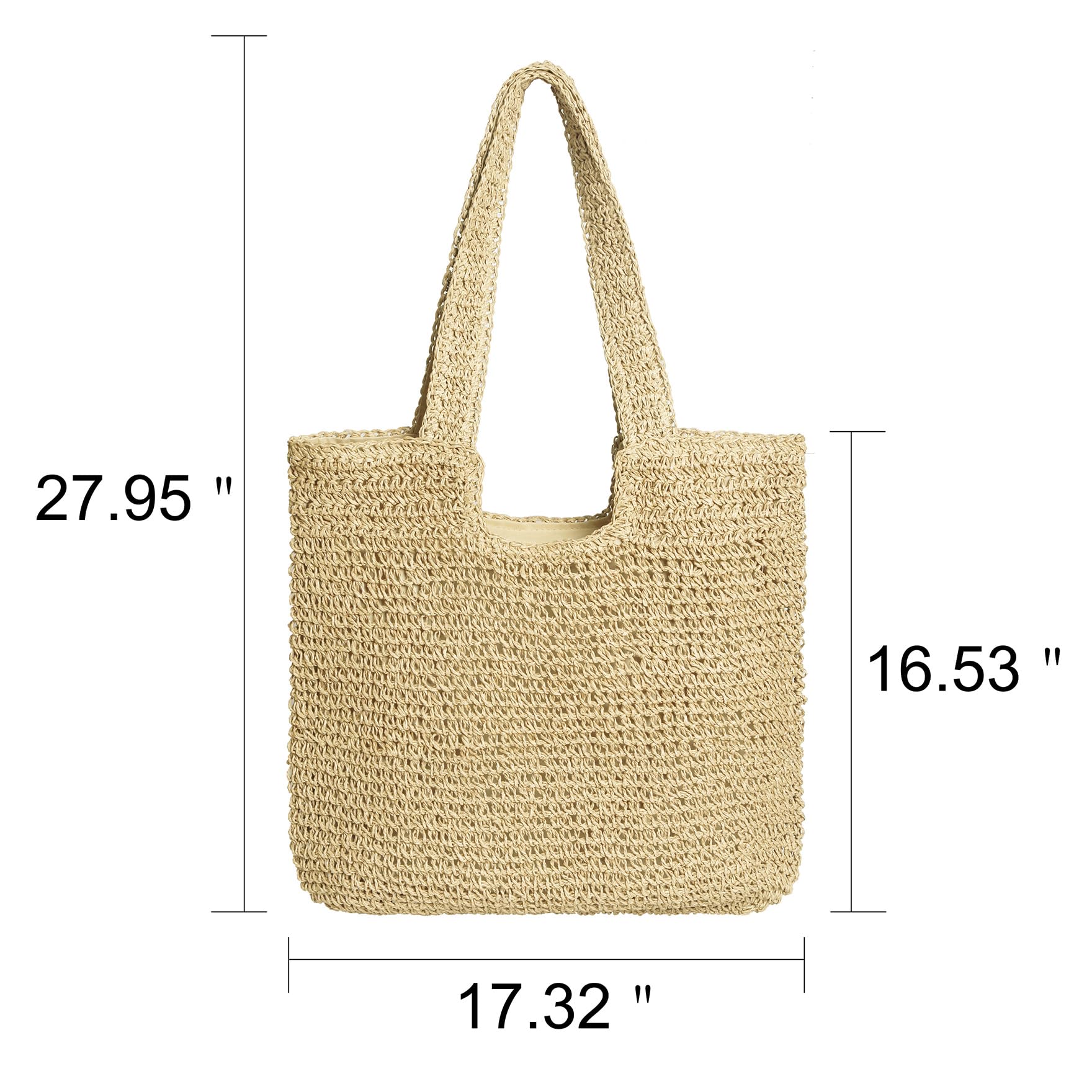 Women's Woven Straw Beach Tote Bag - Large Capacity Summer Shoulder Bag for Vacation, Travel & Shopping - Natural Beige