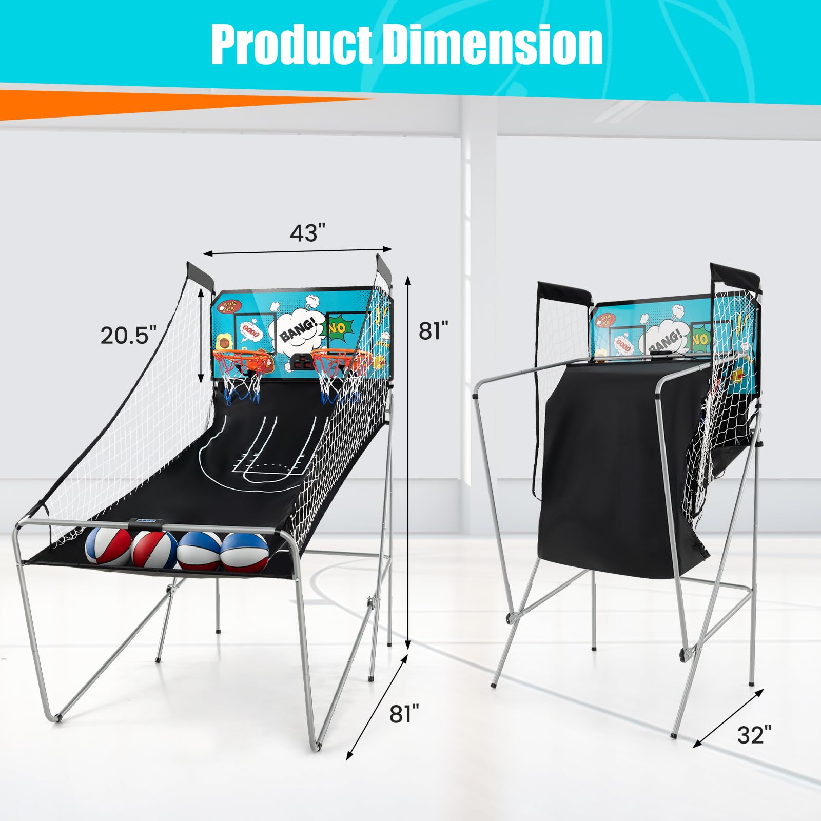 Giantex Foldable Basketball Arcade Game - Electronic Double Shot 2 Player with 8 Game Modes & LED Scoring System - Includes 4 Balls - Indoor Basketball Game for Kids & Adults - Perfect for Family Game Nights, Birthday Parties and Home Entertainment