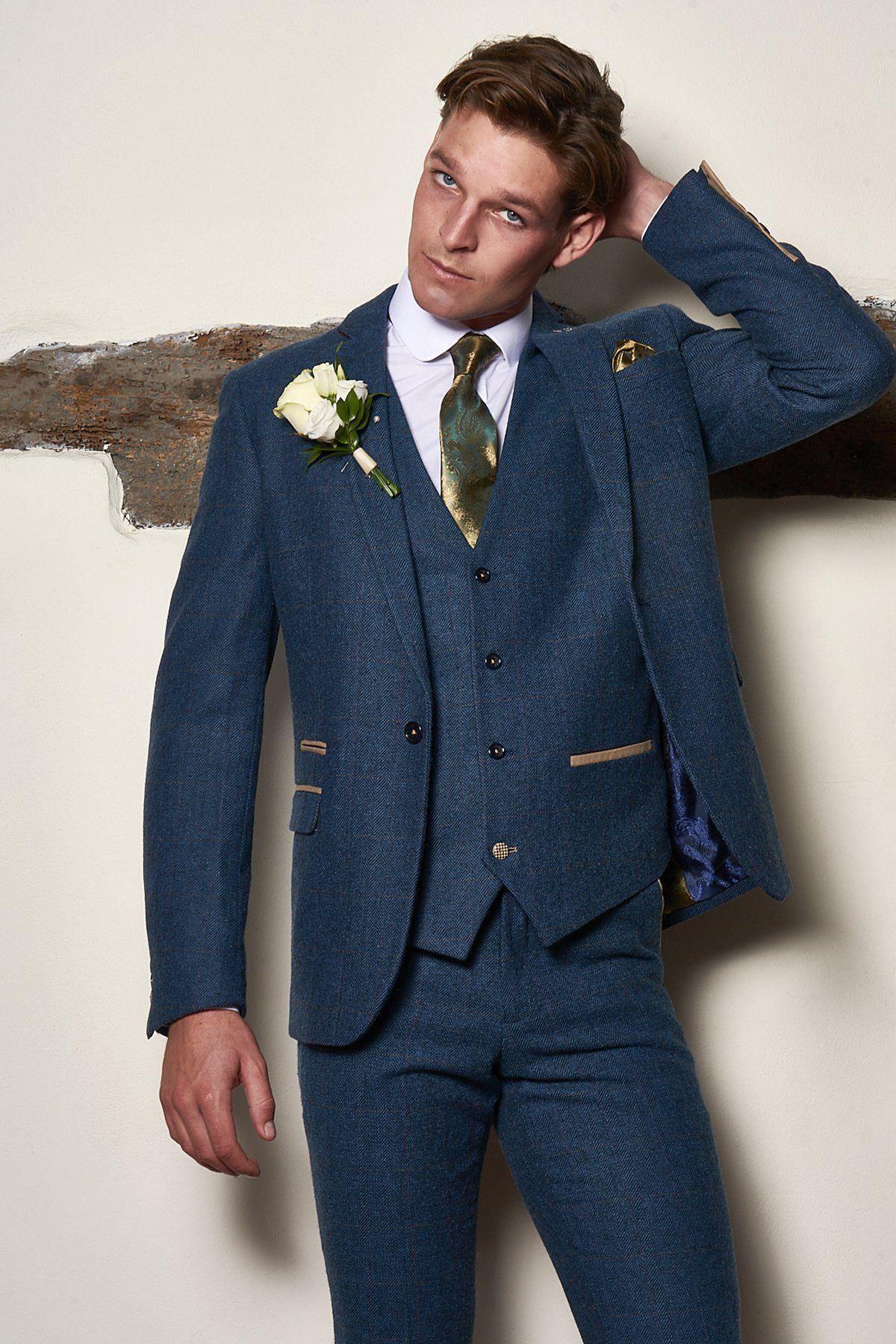 DION Blue Tweed Check Suit Set for Father and Son - Perfect for Weddings, Family Photos & Special Occasions