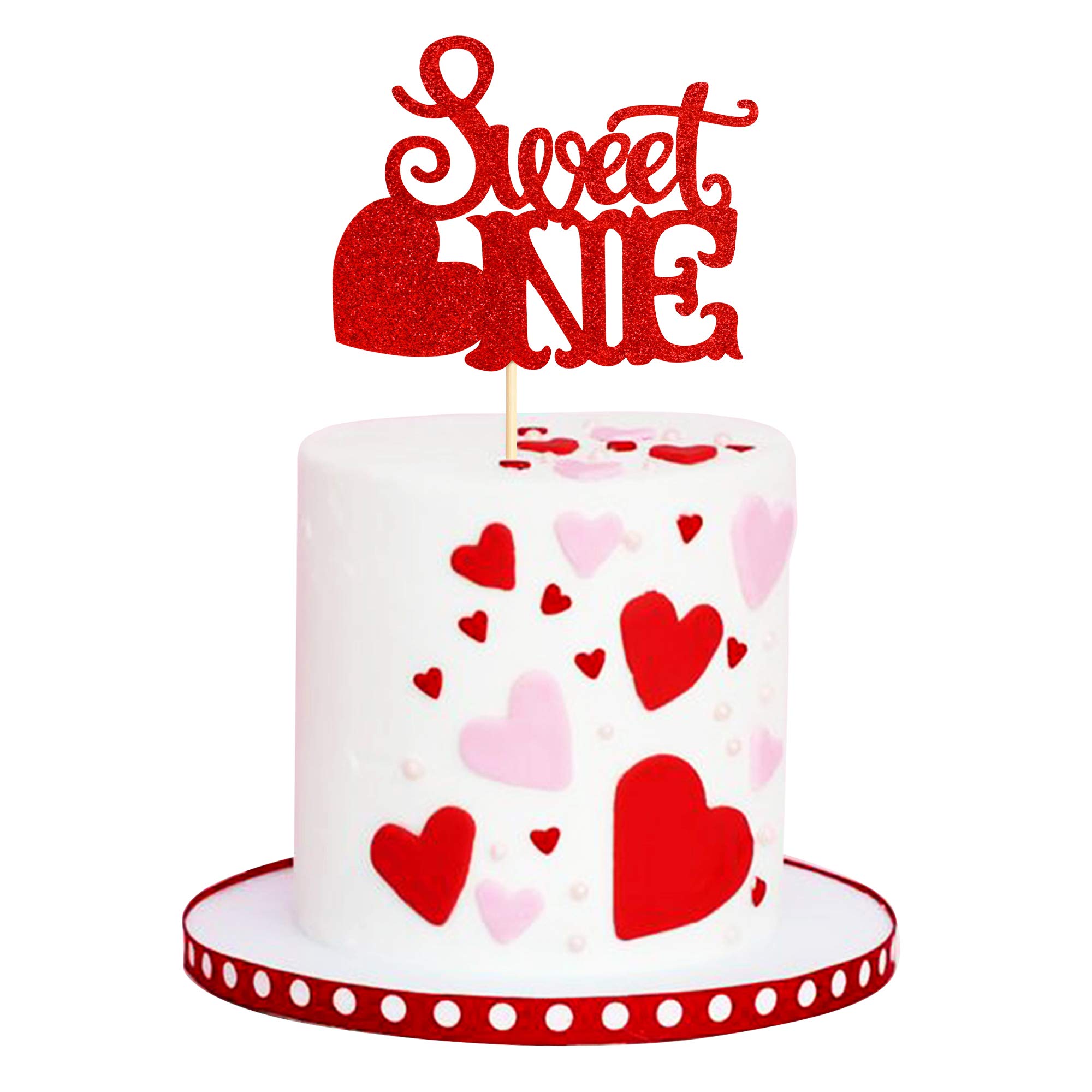 Red Sweet Valentine's Cake Toppers 1 Pack - Pink & Gold Donut Cake Decorations for Birthday & Party | Perfect for Valentine's Day, Anniversary, and Wedding Celebrations