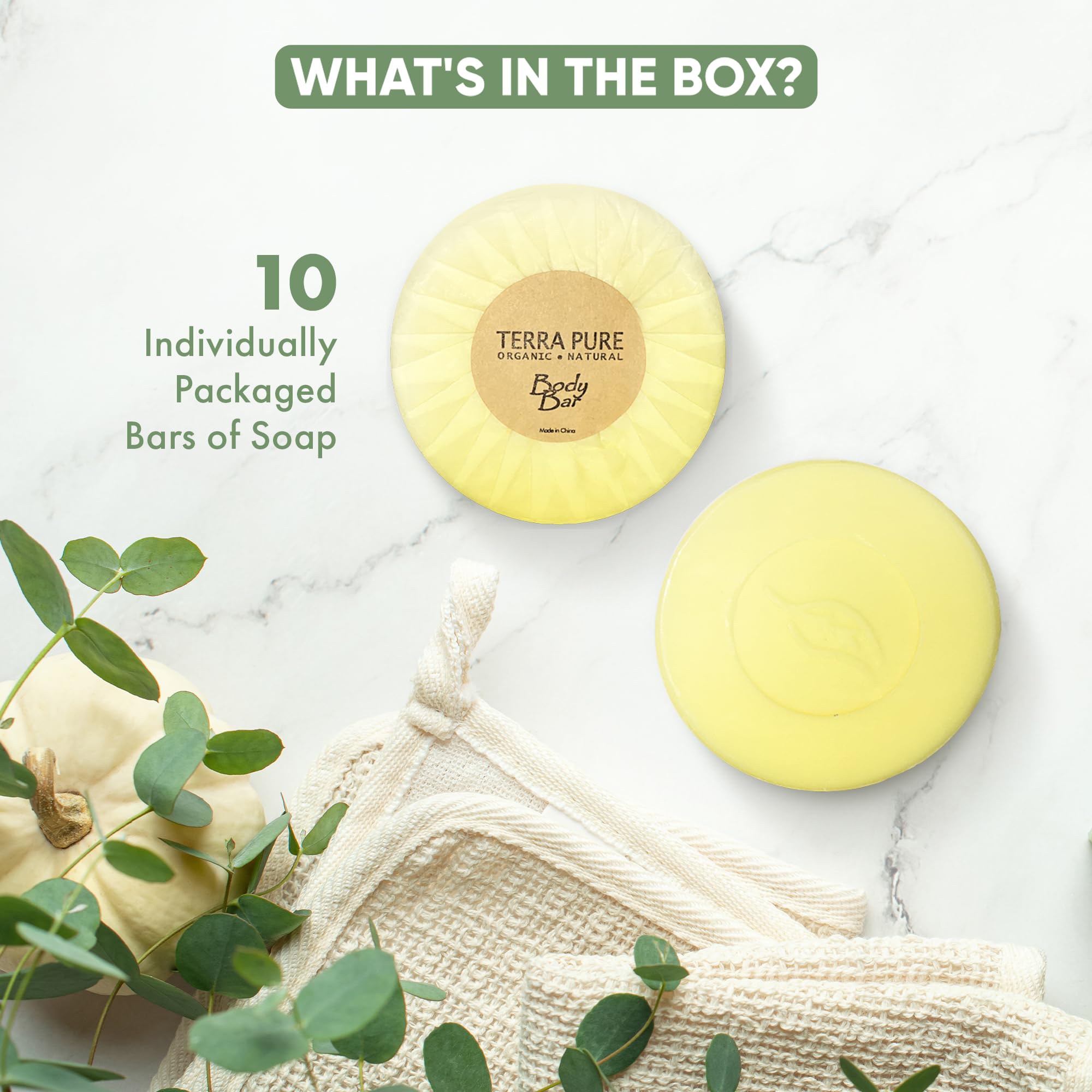 Terra Pure Bar Soap - Travel Size (1.25 oz, Pack of 10) | Natural Hotel Amenities for Eco-Friendly Travel & Home Use