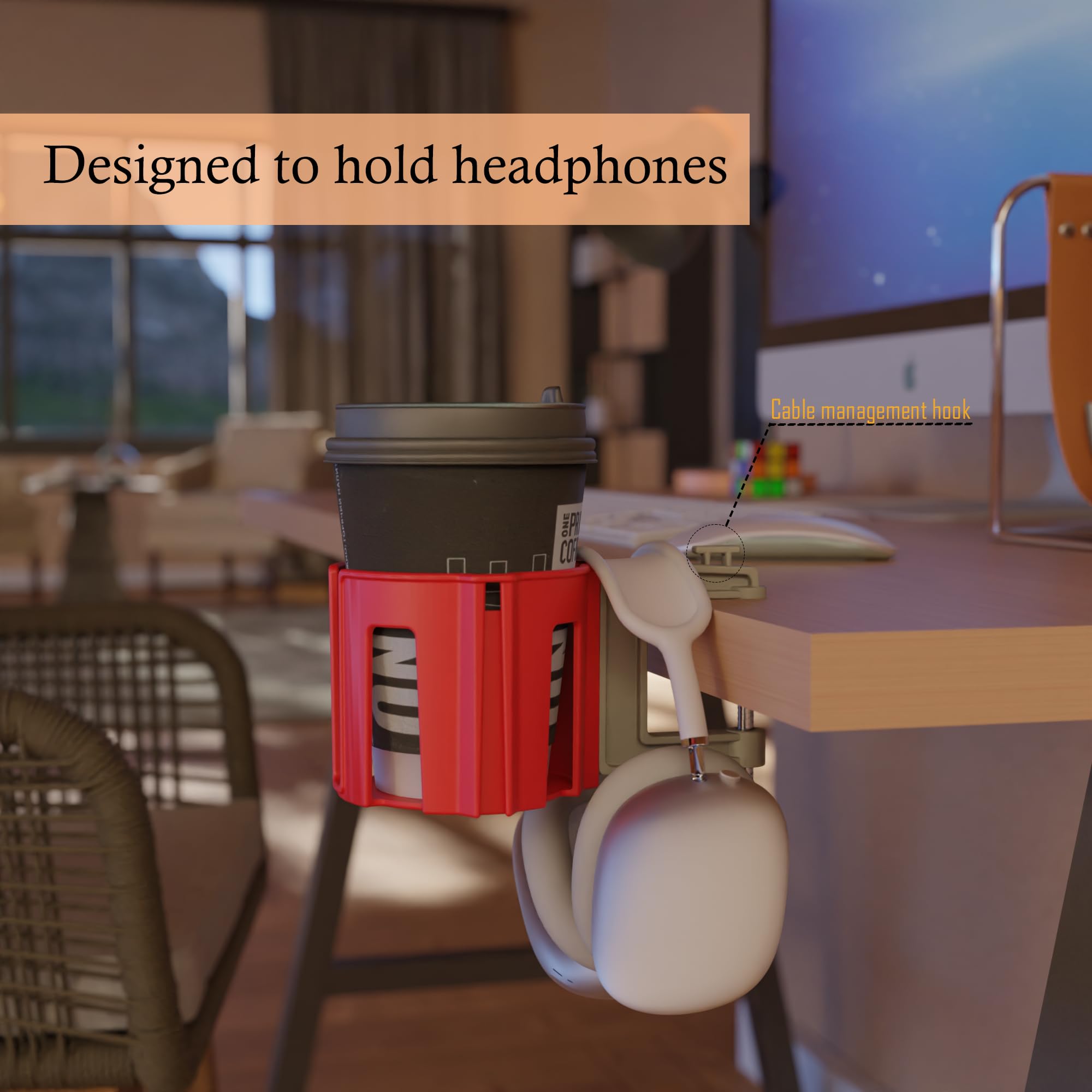 Premium Anti-Spill Cup Holder for Desk & Table - Secure Drink Stability, Non-Slip Base (Red/Gray) | Ideal for Office, Home, Car & Travel Use