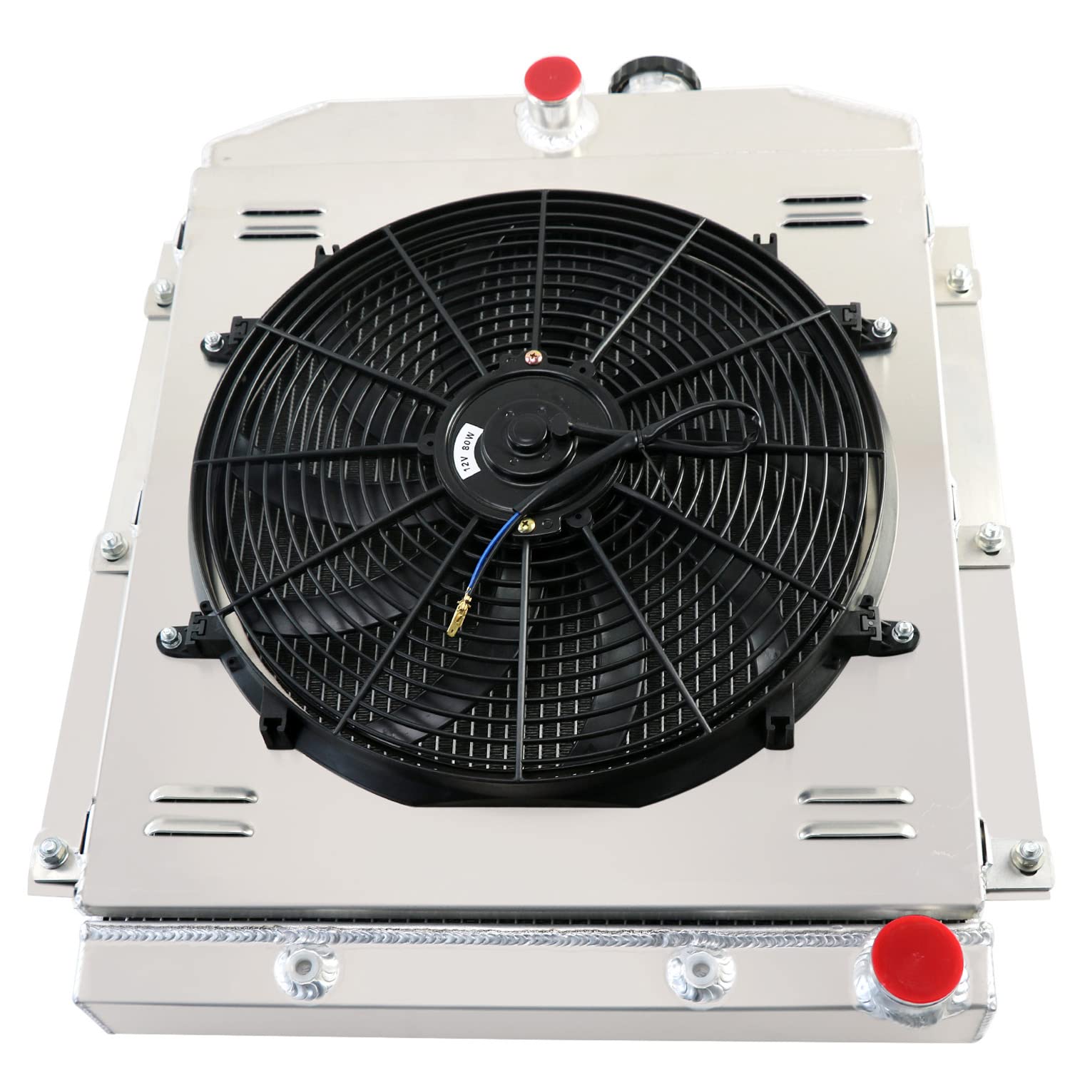 High-Performance Aluminum Radiator for 1947-1954 Chevy Truck Fleetline Fleetmaster 3100 3600 3700 3800 3900 with L6 Engine - 4 Row Cooling System with Shroud & Fan Relay - Perfect for Restoration Projects & Hot Rod Upgrades