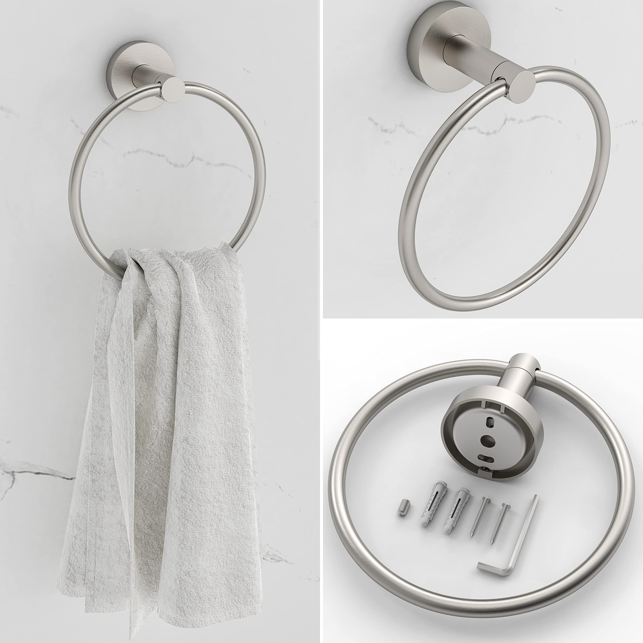 3pc Brushed SUS304 Stainless Steel Bathroom Set - Toilet Paper Holder, Towel Ring & Bar for Modern Bathrooms