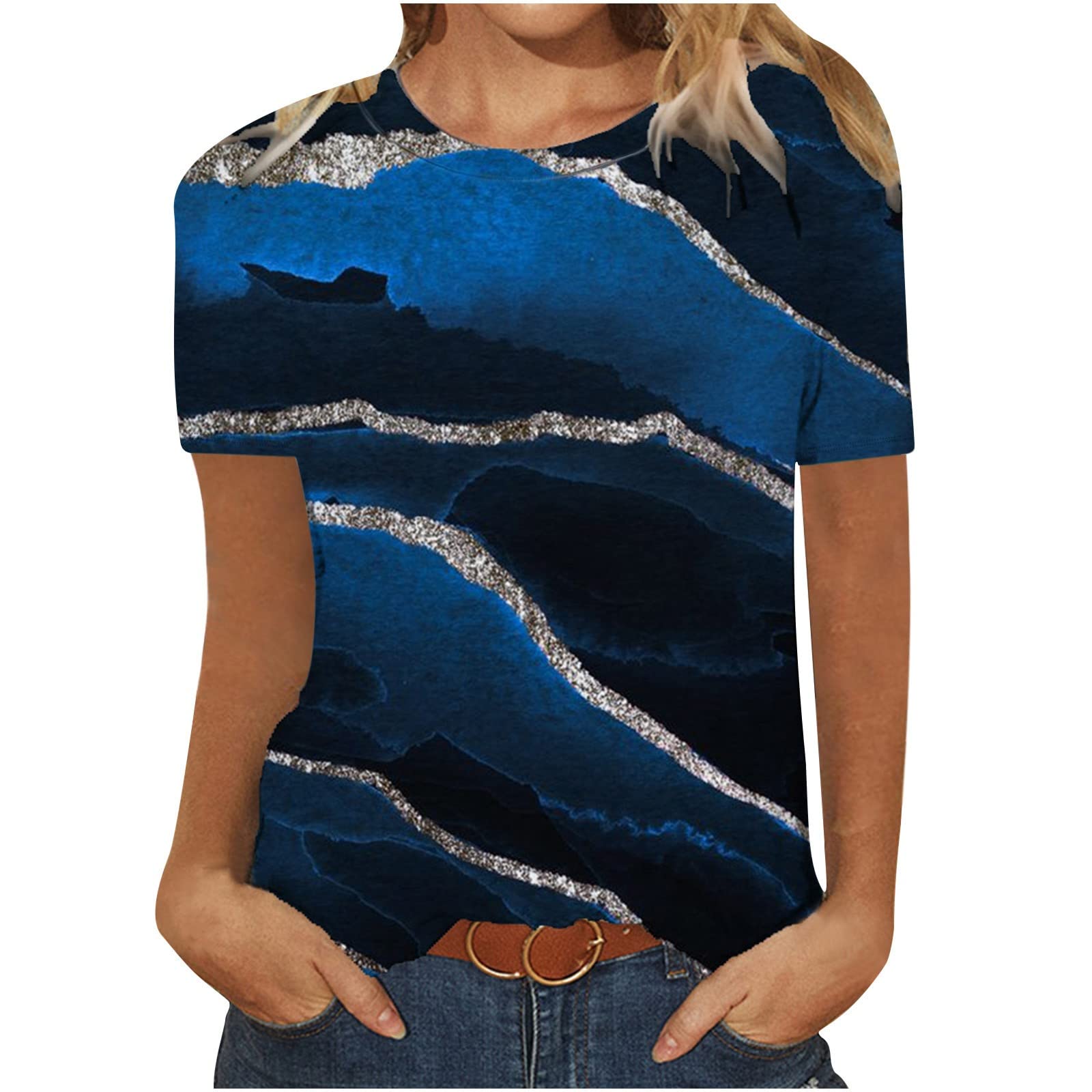Women's Summer Slim Fit 3D Printed Sequin T-Shirt - Short Sleeve Casual Blouse Trendy Tee for Women | Perfect for Parties, Dates & Everyday Wear