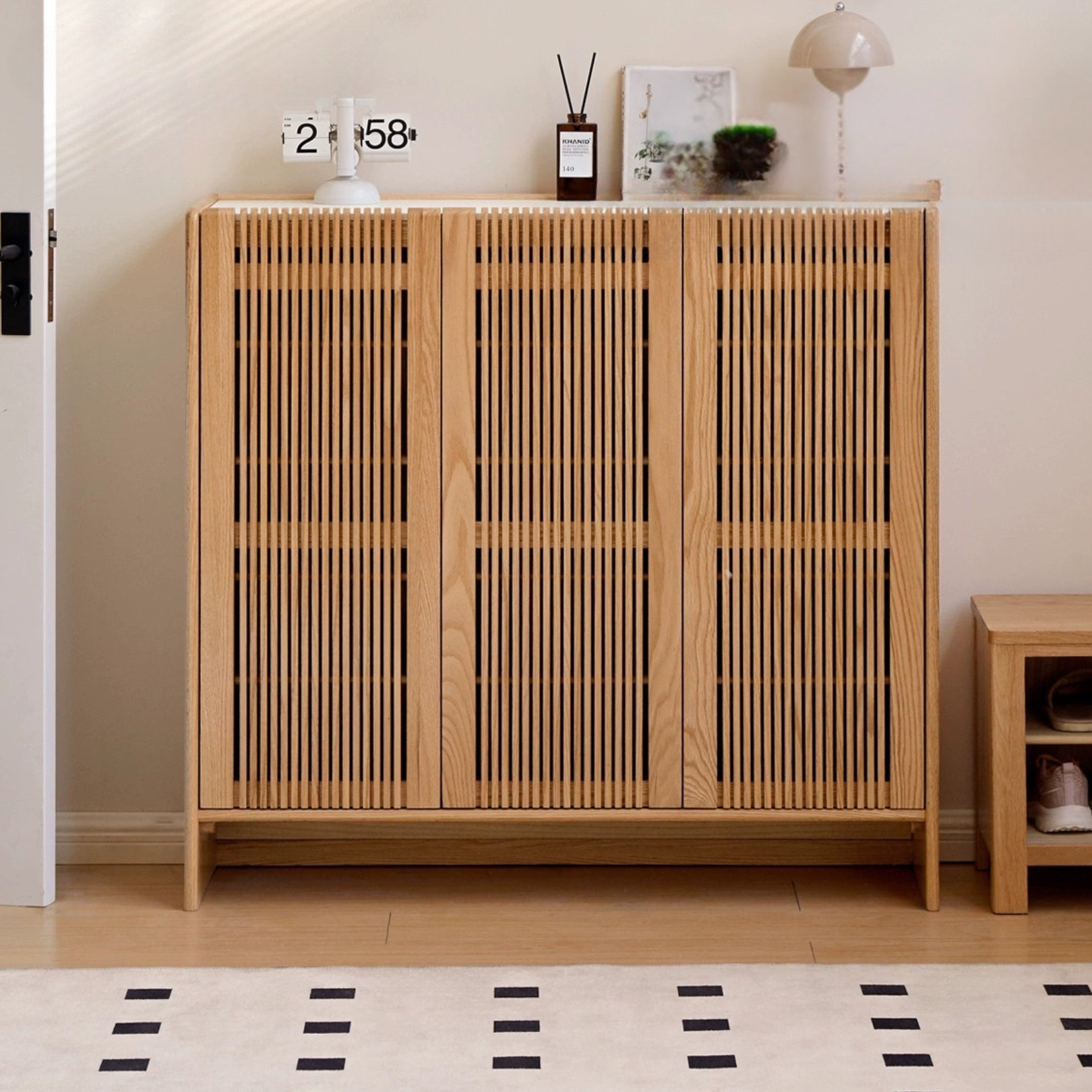 Solid Oak Wood Modern Minimalist Shoe Cabinet with Rock Plate - Perfect for Entryway, Living Room, and Bedroom Storage Organization