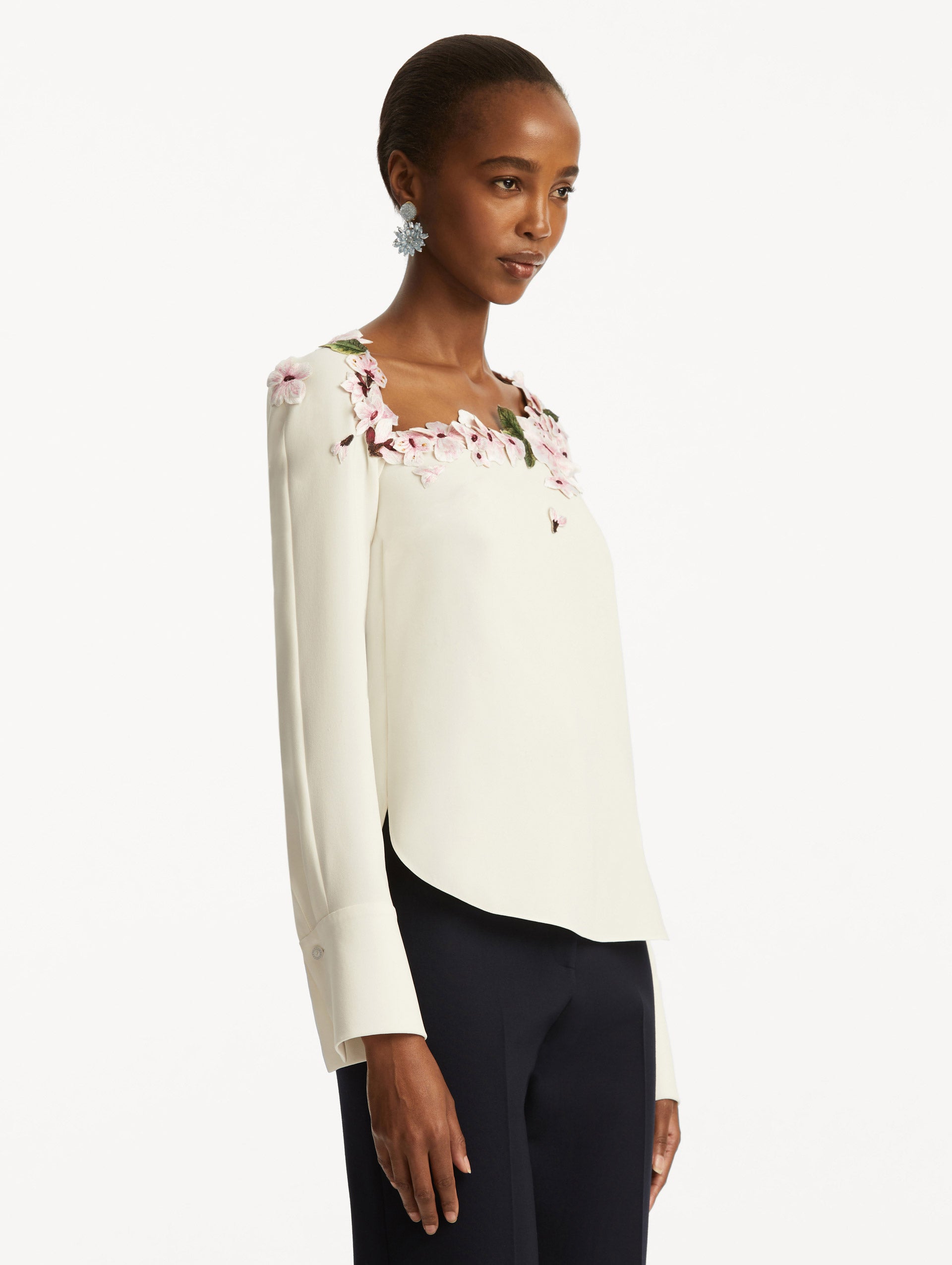 Cherry Blossom Embroidered Blouse for Women - Floral Japanese Style Top - Perfect for Spring Outfits & Special Occasions