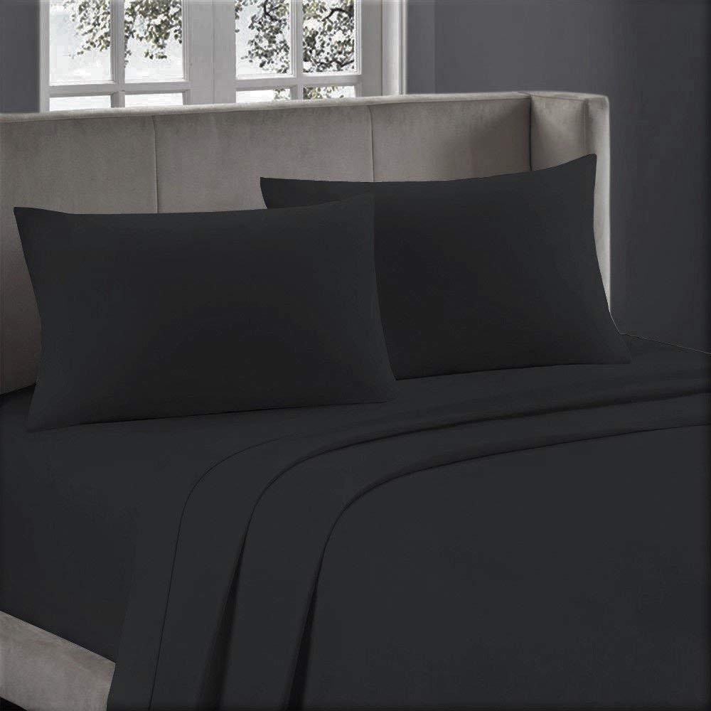 Luxury Twin Size 4-Piece Sheet Set - 100% Egyptian Cotton Black Solid Bed Sheets - 8
