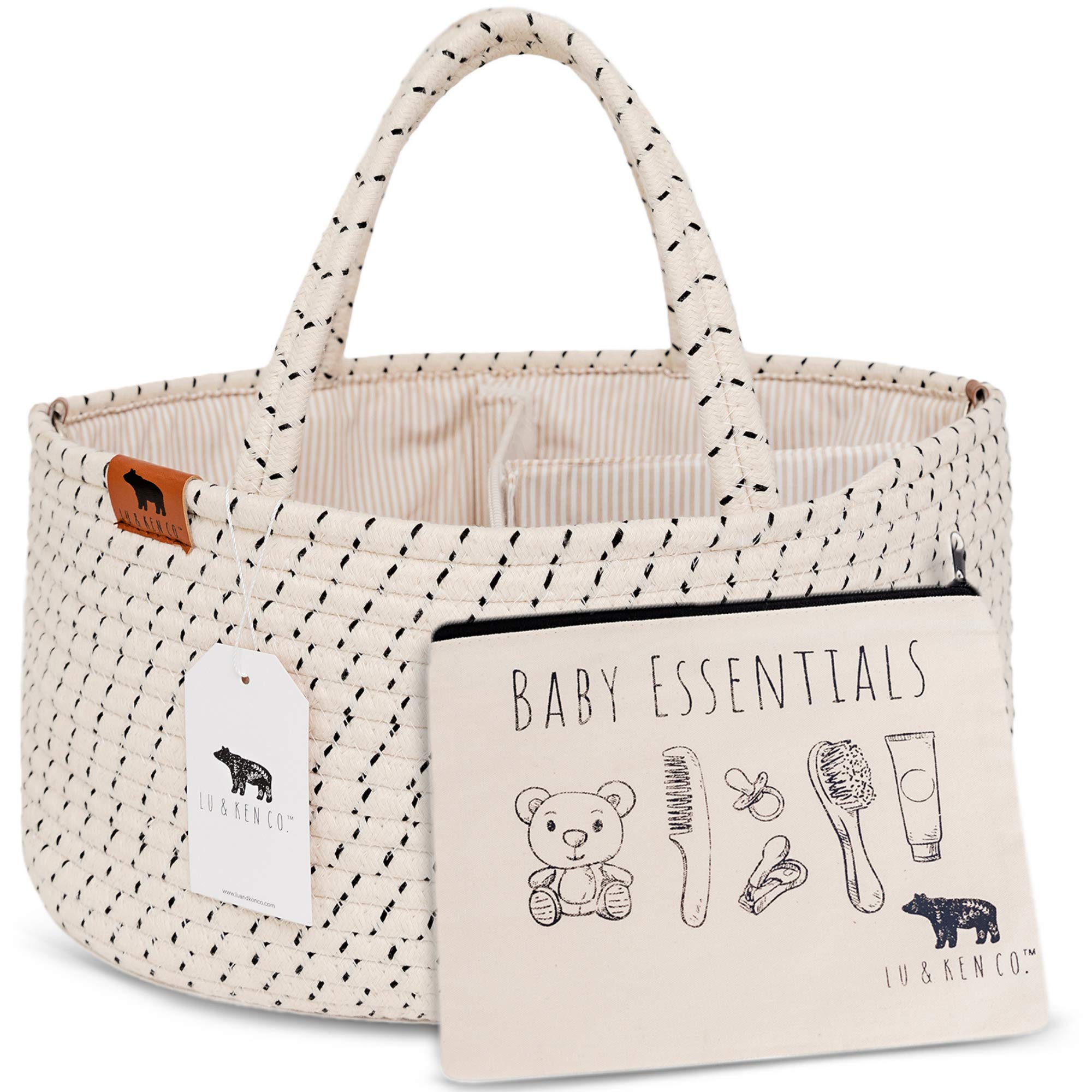 Lu & Ken 3-in-1 Large Diaper Caddy Organizer - Baby Tote Bag, Nappy Caddy & Diaper Basket - Nursery Storage Organizer with Hanging Storage & Stylish Canvas Bag - Perfect for Baby Showers, Daycare & Home Nursery Organization