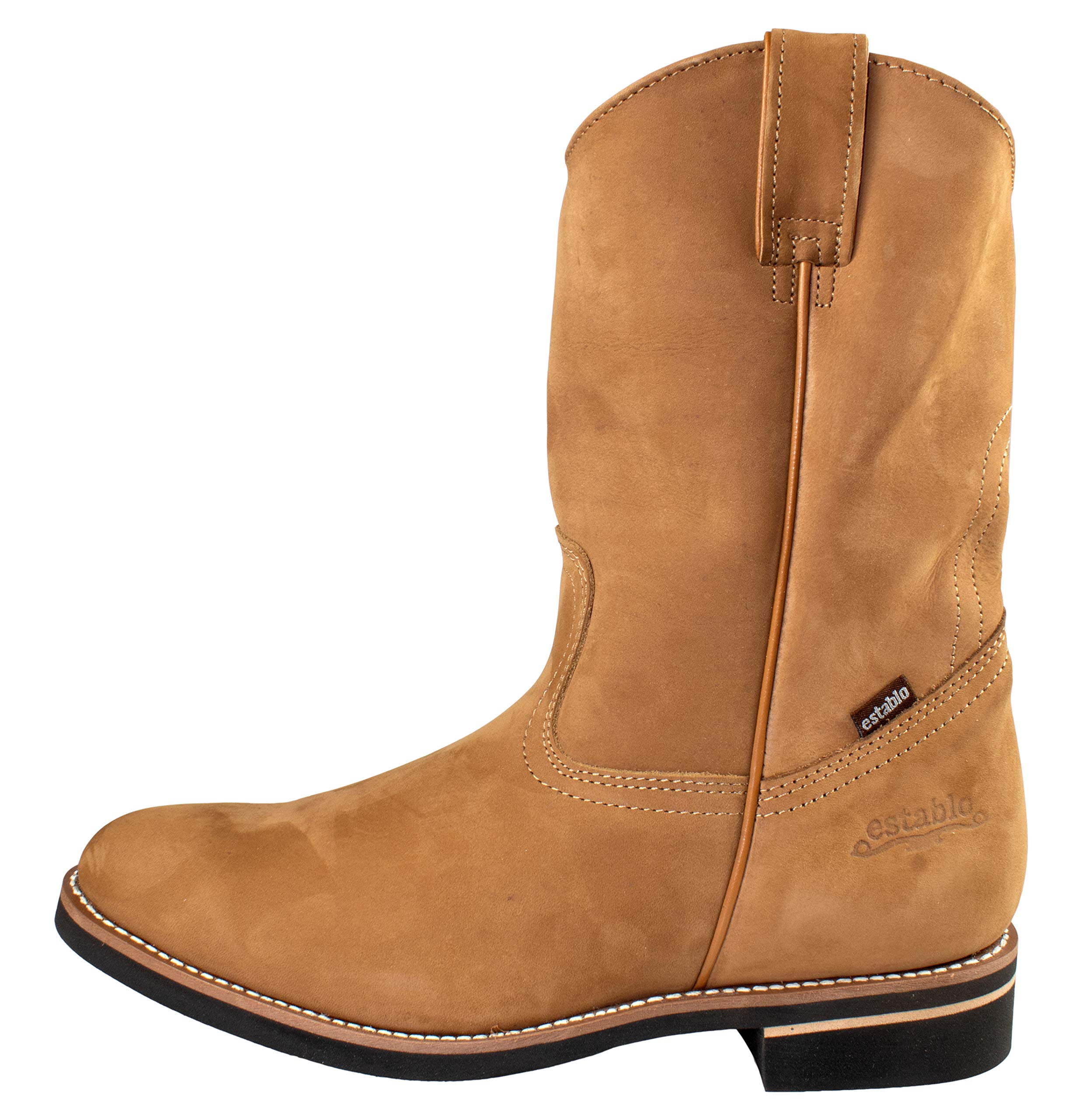 **Men's Work Boots - Establo Nubuck Leather in Cinnamon, Round Toe - Durable & Comfortable for Construction, Hiking & Outdoor Work**