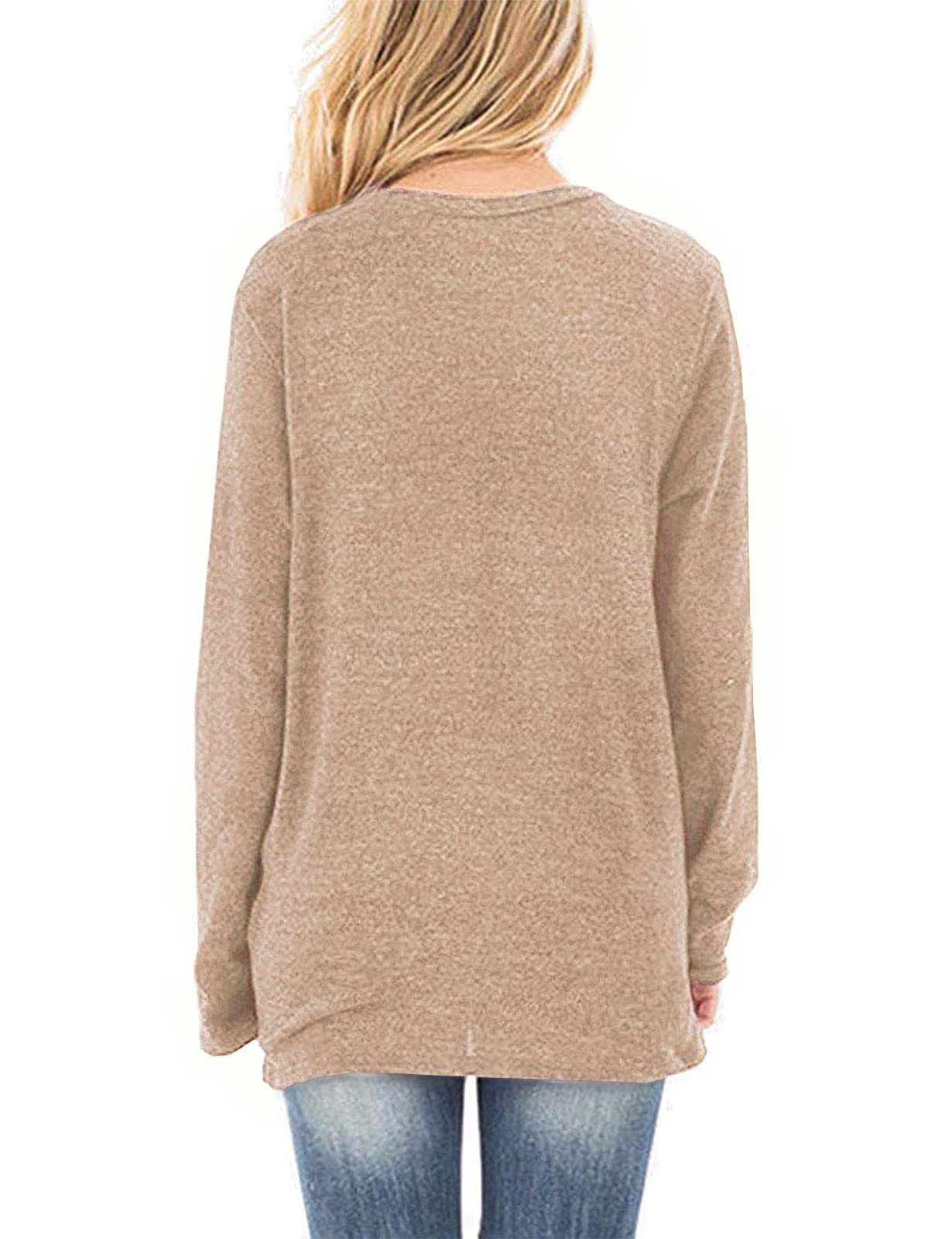 SimpleFun Women's Long Sleeve V-Neck Loose Fit Knotted Tunic Sweater Blouse - Casual Fall Tops for Work, Date Night & Layering Outfits