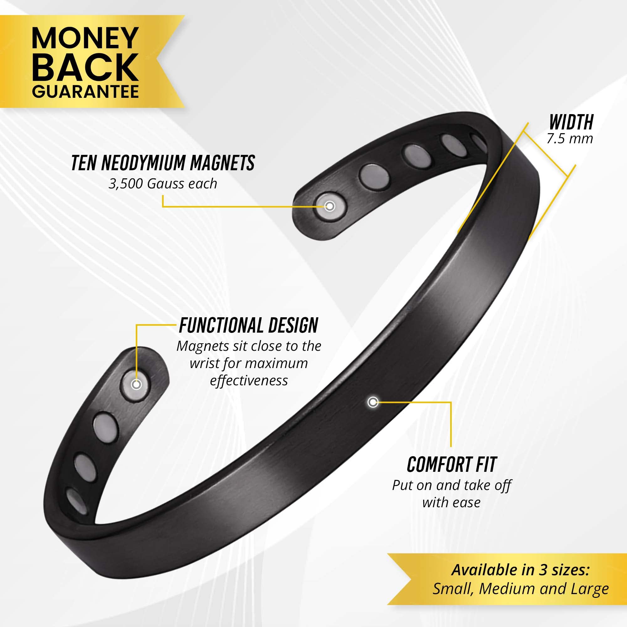 MagnetRX® Magnetic Bracelets for Men - Stylish Bangle for Golf, Tennis & Elbow Pain Relief, Improved Balance & Wellness - Adjustable Cuff Magnetic Bracelet (Black | Medium) - Perfect for Sports, Work & Daily Wear