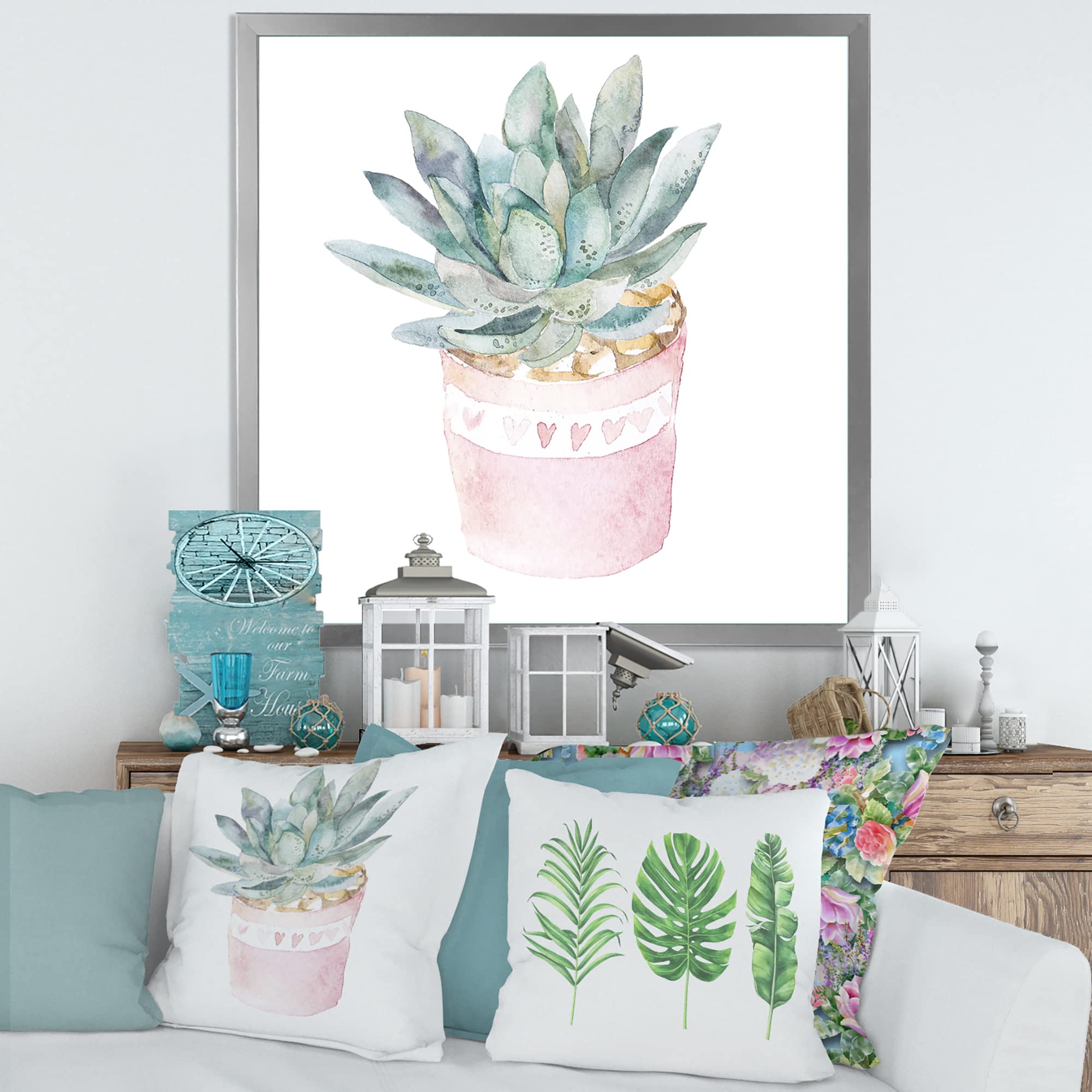 DesignQ Cactus and Succulent House Plants II Farmhouse Framed Wall Art - Botanical Decor for Living Room, Bedroom & Office - Perfect Gift for Plant Lovers