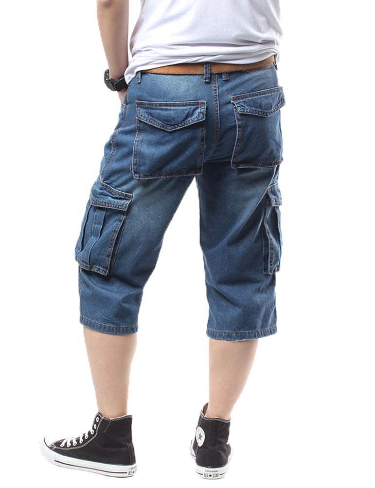 Men's Casual Cargo Patchwork Blue Denim Jeans Shorts with Zipper Pockets - Perfect for Summer Outfits, Streetwear & Outdoor Adventures