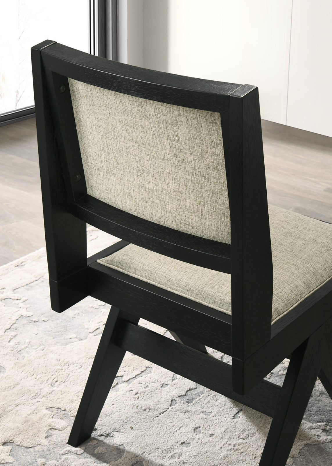 Modern Black 2-Piece Dining Side Chairs with Light Gray Fabric Upholstery - Armless Contemporary Dining Room Chairs for Small Spaces & Breakfast Nooks