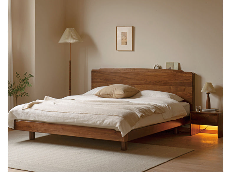 Solid Black Walnut Wood King Size Bed with LED Lighting - Perfect for Master Bedroom, Guest Room & Luxury Home Decor