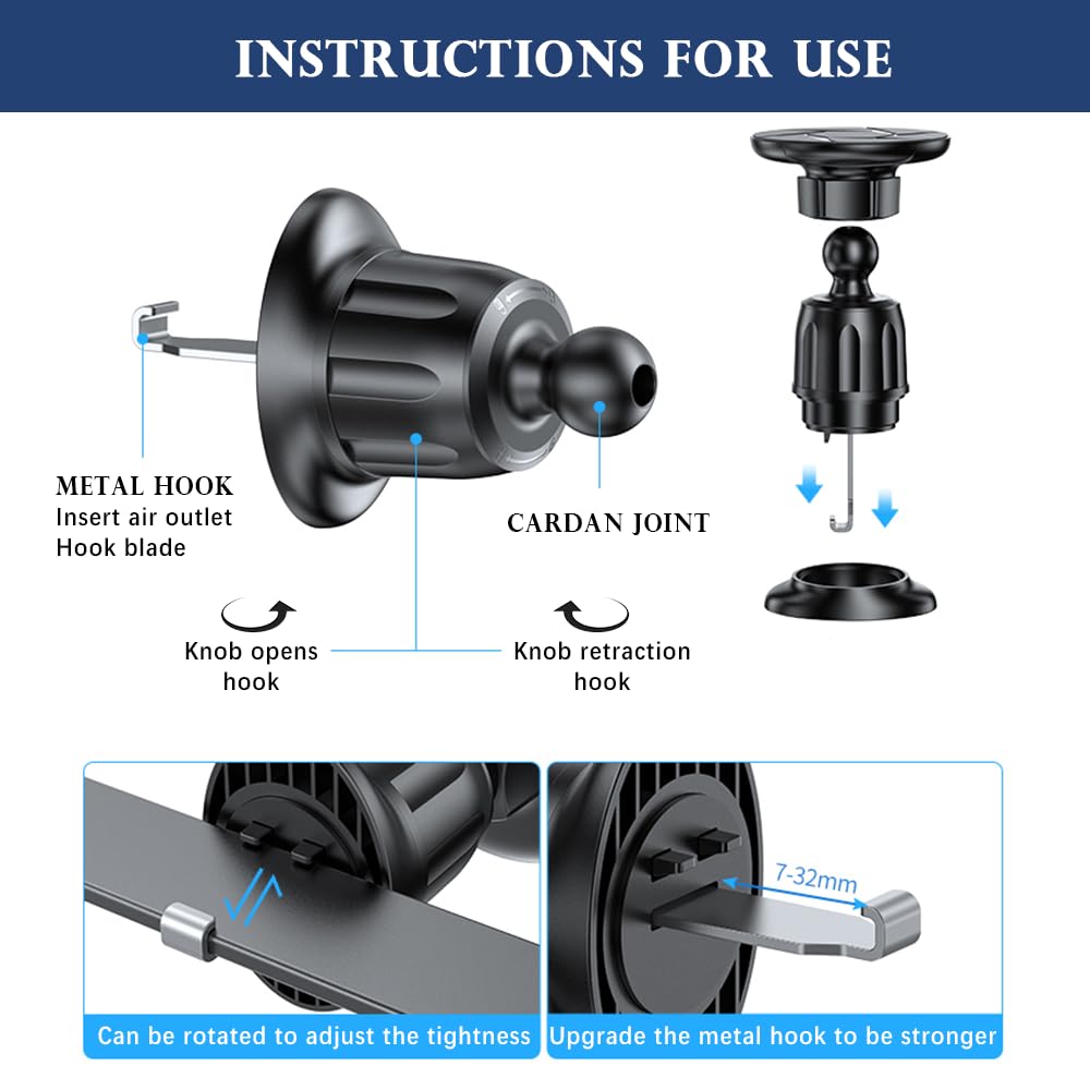 2023 Upgraded N52 Super Magnetic Car Phone Holder - 360° Rotatable Universal Vent Mount Compatible with MagSafe & All Smartphones - Perfect for Hands-Free Driving & GPS Navigation