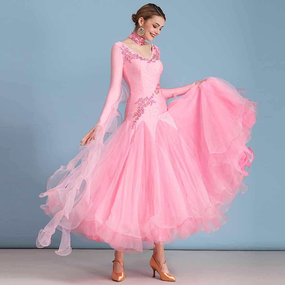 Elegant Ballroom Dance Dresses for Women - Smooth Waltz & Tango Performance Outfit with Long Sleeves | Perfect for Swing Dancing, Competitions & Social Events | Professional Latin & Standard Dancewear for Weddings & Performances