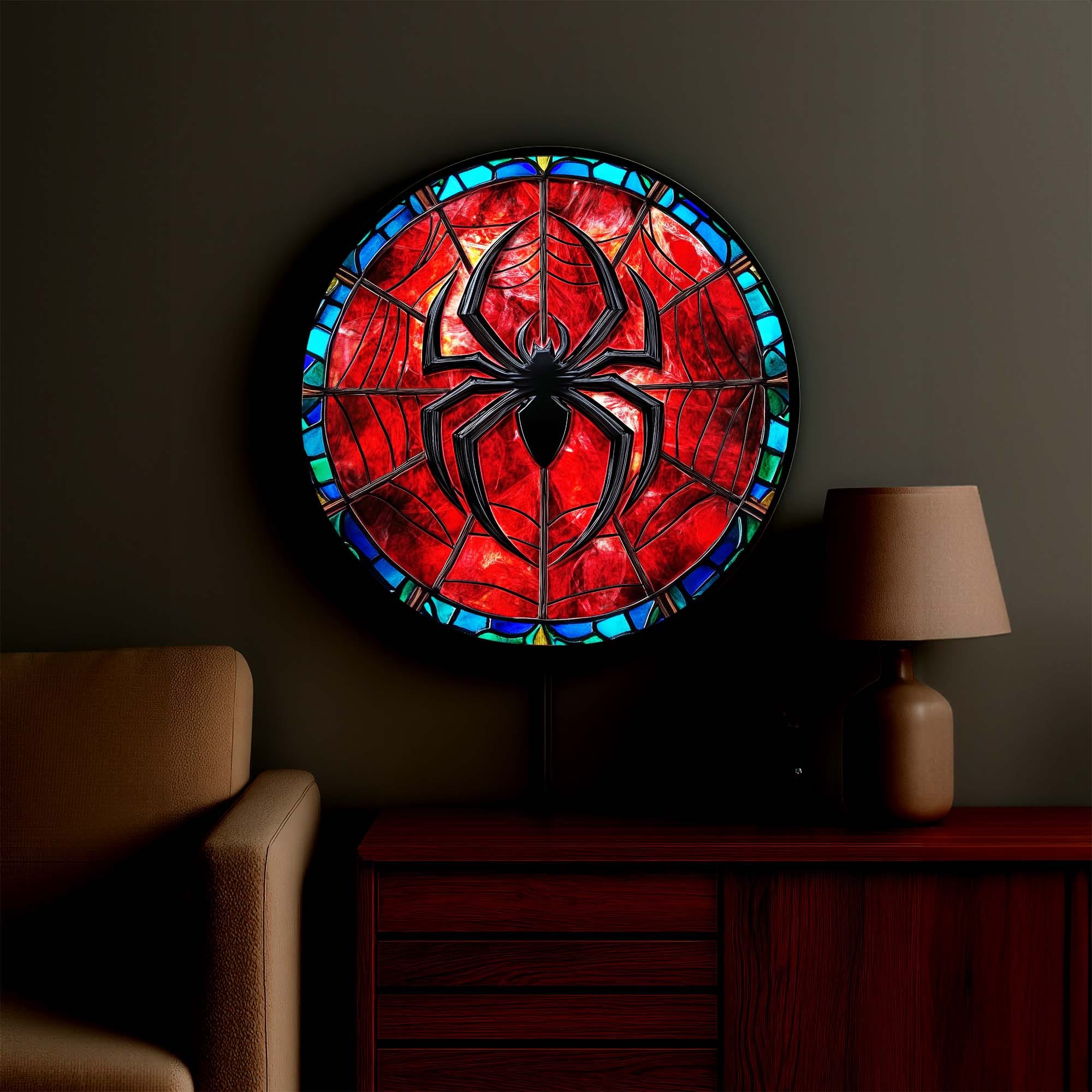 Spider Backlit Tempered Glass Wall Art - Modern Home Decor for Living Room, Bedroom & Office - Unique LED Illuminated 3D Wall Sculpture
