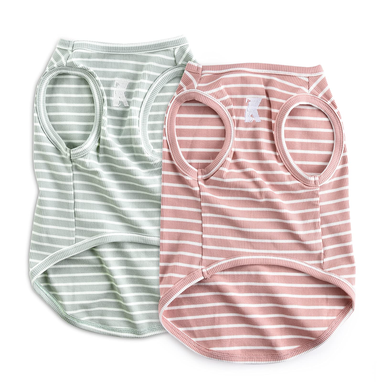 Koneseve Dog Shirt Vest - 2 Pack Lightweight Stretchy Dog T-Shirts for Small Dogs (Pink + Green) - Soft Sleeveless Breathable Summer Clothes for Puppies & Cats - Perfect for Outdoor Walks, Pet Parties & Home Comfort [Size S/Small]