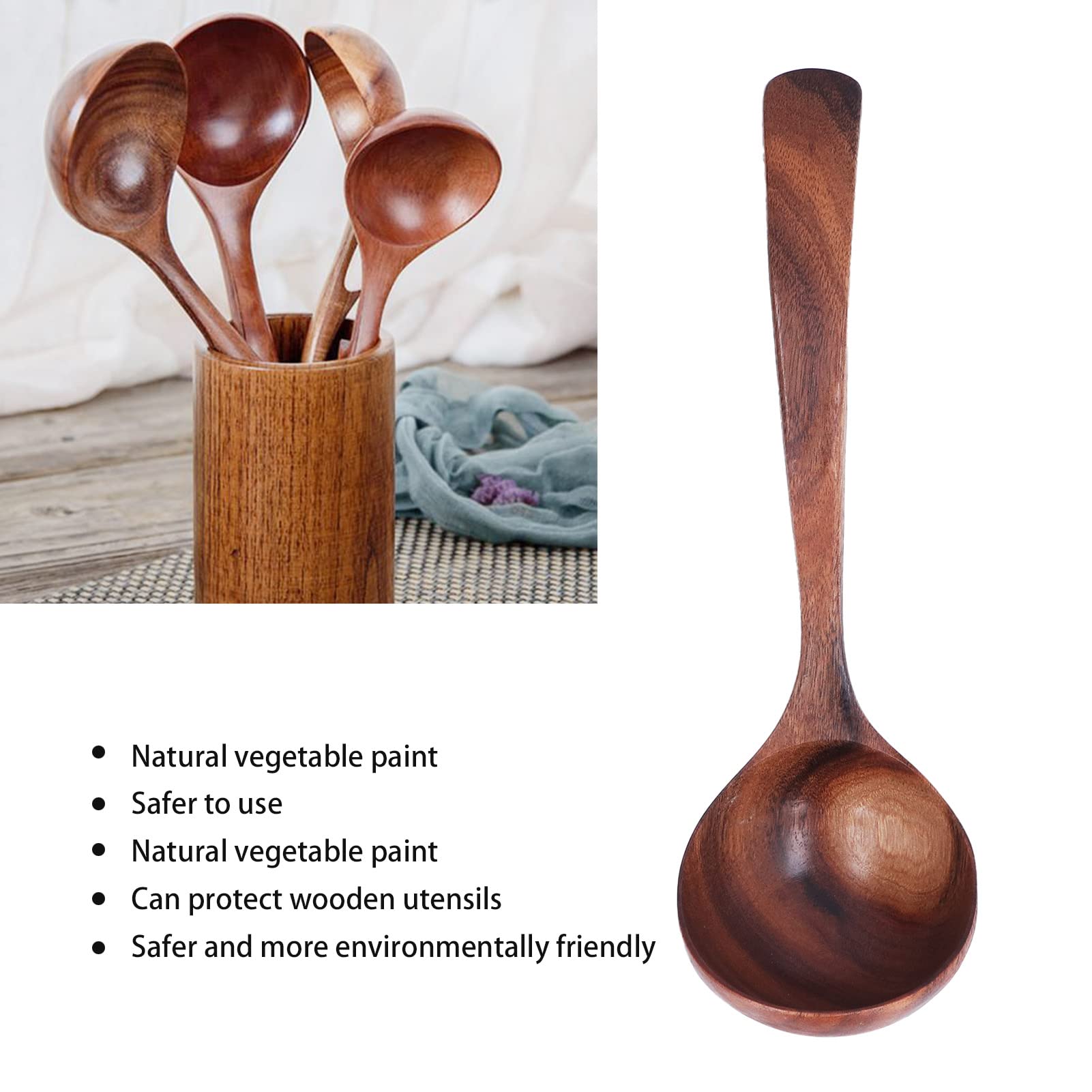 Wooden Soup Ladle - Long Handle Heat Resistant Cooking Spoon for Serving, Mixing & Stirring Soups, Stews & Sauces | Durable Kitchen Utensil for Wok & Pot Cooking | Perfect for Home Chefs & Professional Kitchens