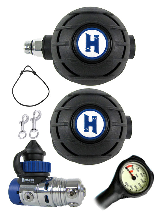 Halcyon H75P DIN Regulator Set with Aura First Stage & Aura Octopus - Free Termo Gauge Included | Scuba Diving Gear for Professional & Recreational Divers
