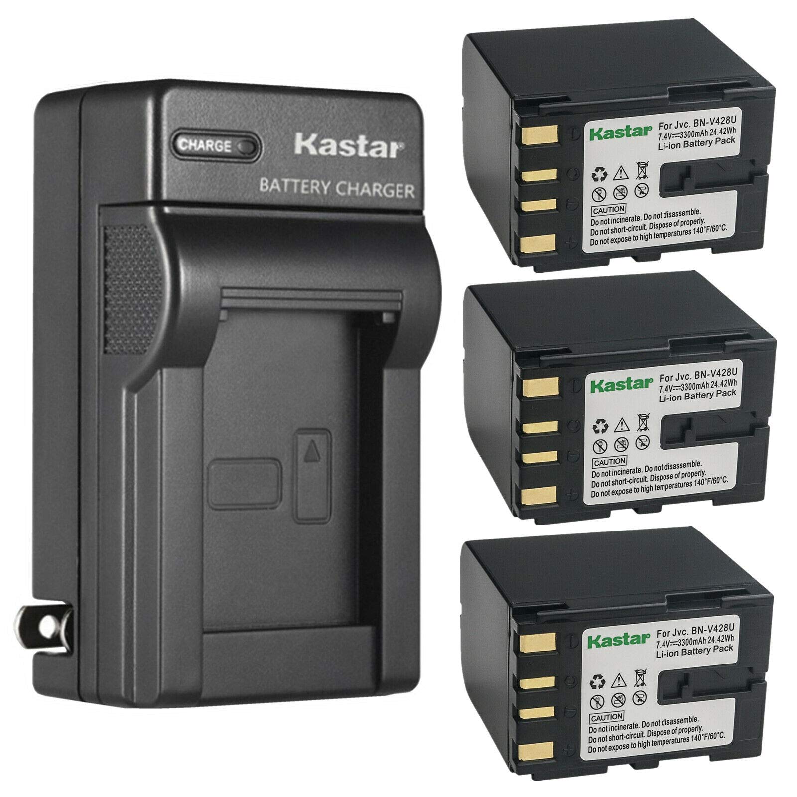 Kastar 3-Pack BN-V428 Replacement Battery & AC Wall Charger for JVC GR-D53 to GR-D74 Camcorders - Perfect for Travel, Vlogging & Home Video Recording