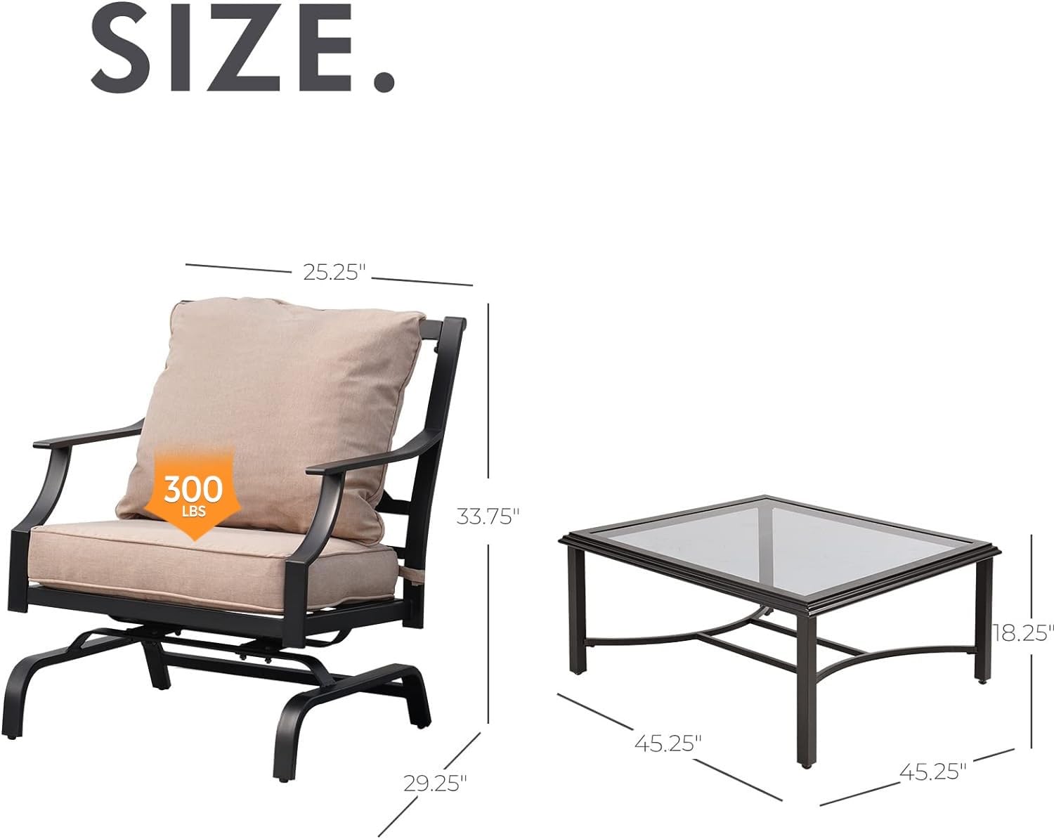 5-Piece Outdoor Patio Furniture Set with Rocking Chairs & Coffee Table - Beige Olefin Cushions - Perfect for Backyard, Porch, Garden & Poolside Relaxation
