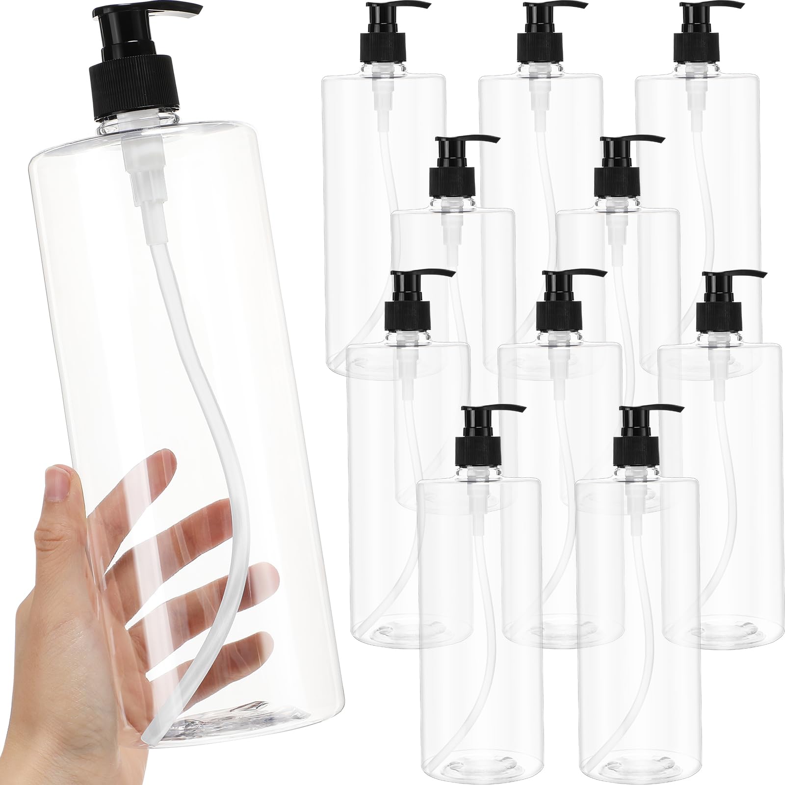 10 Pack 32oz Refillable Clear Plastic Pump Bottles with Black Caps - Leakproof Dispenser for Shampoo, Conditioner, Lotion, Massage Oil & Body Wash - Perfect for Salons, Spas & Home Use