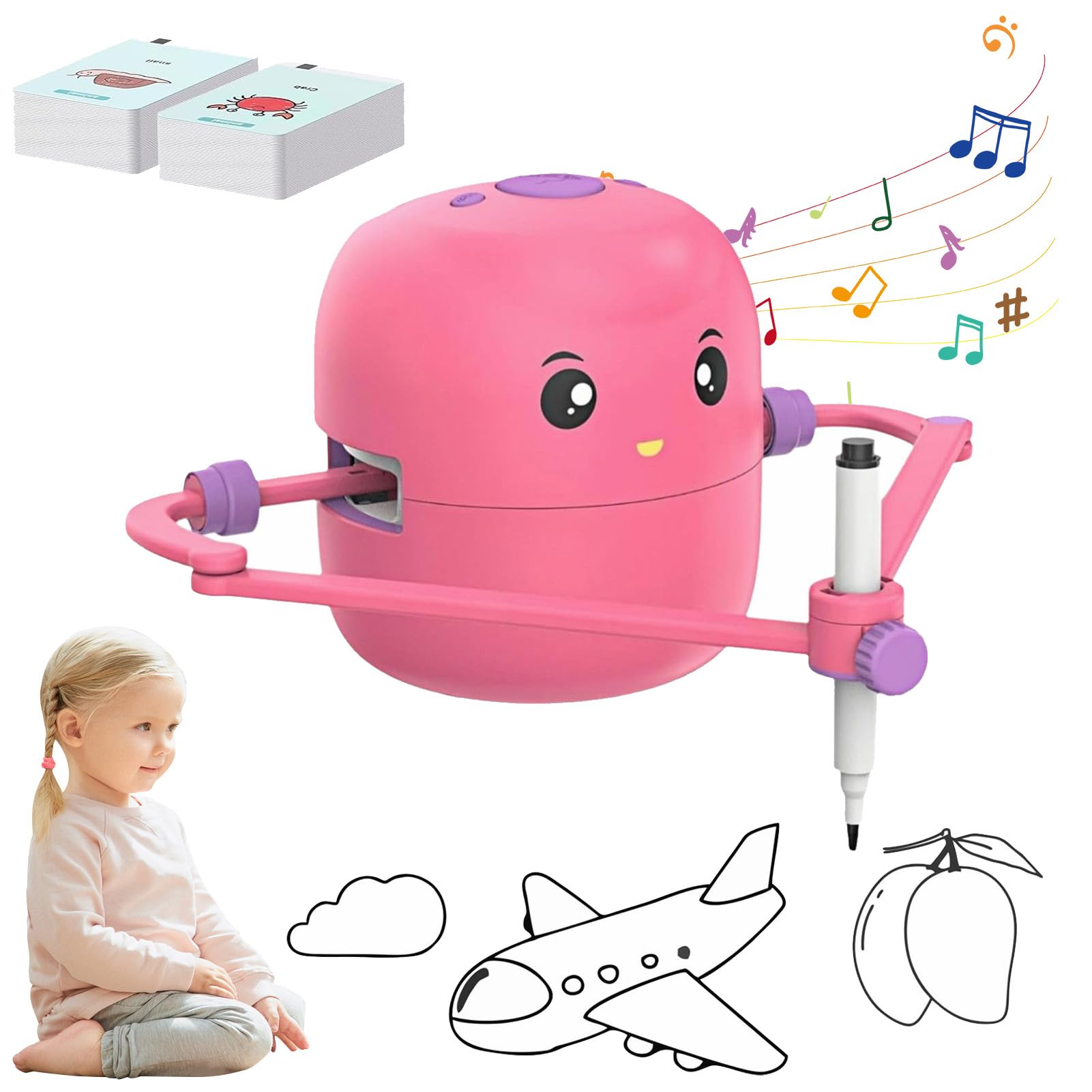 Interactive Drawing Robot for Kids Ages 5+ | Educational STEM Toy with 100 Word Cards & Voice Recognition | Perfect for Learning, Creativity & Play (Pink) | Ideal for Home, Classroom & Gift Giving