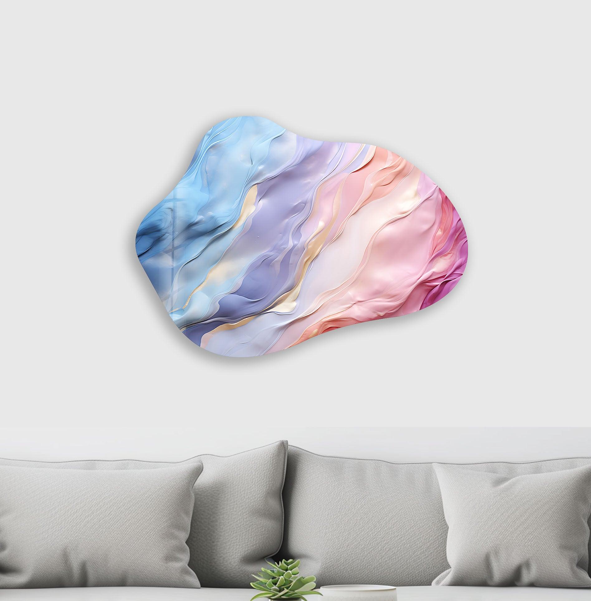 Abstract Pink Irregular Glass Wall Art - Modern Handmade Decor for Living Room, Bedroom & Office - Unique 3D Textured Hanging Art Piece for Home & Office Decor