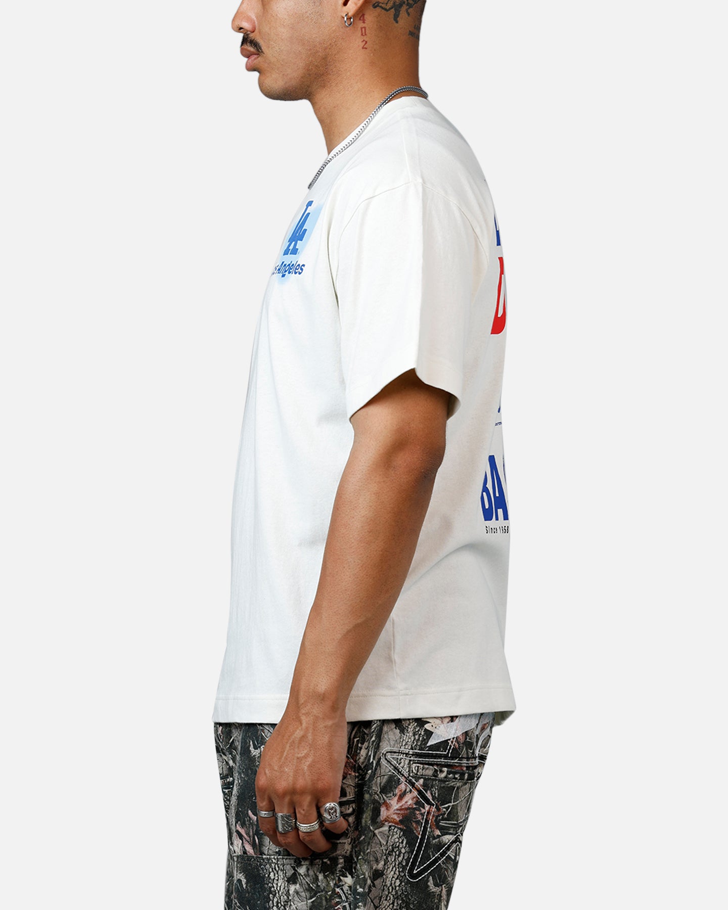 47 Brand Los Angeles Dodgers All Fire T-Shirt - Men's Baseball Fan Jersey - White Cotton Tee for Game Day, Sports Events & Casual Wear