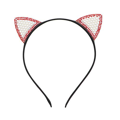 Elegant Red Cat Ears Headband with Pearls for Girls - Perfect for Halloween Costumes, Cosplay, and Birthday Parties