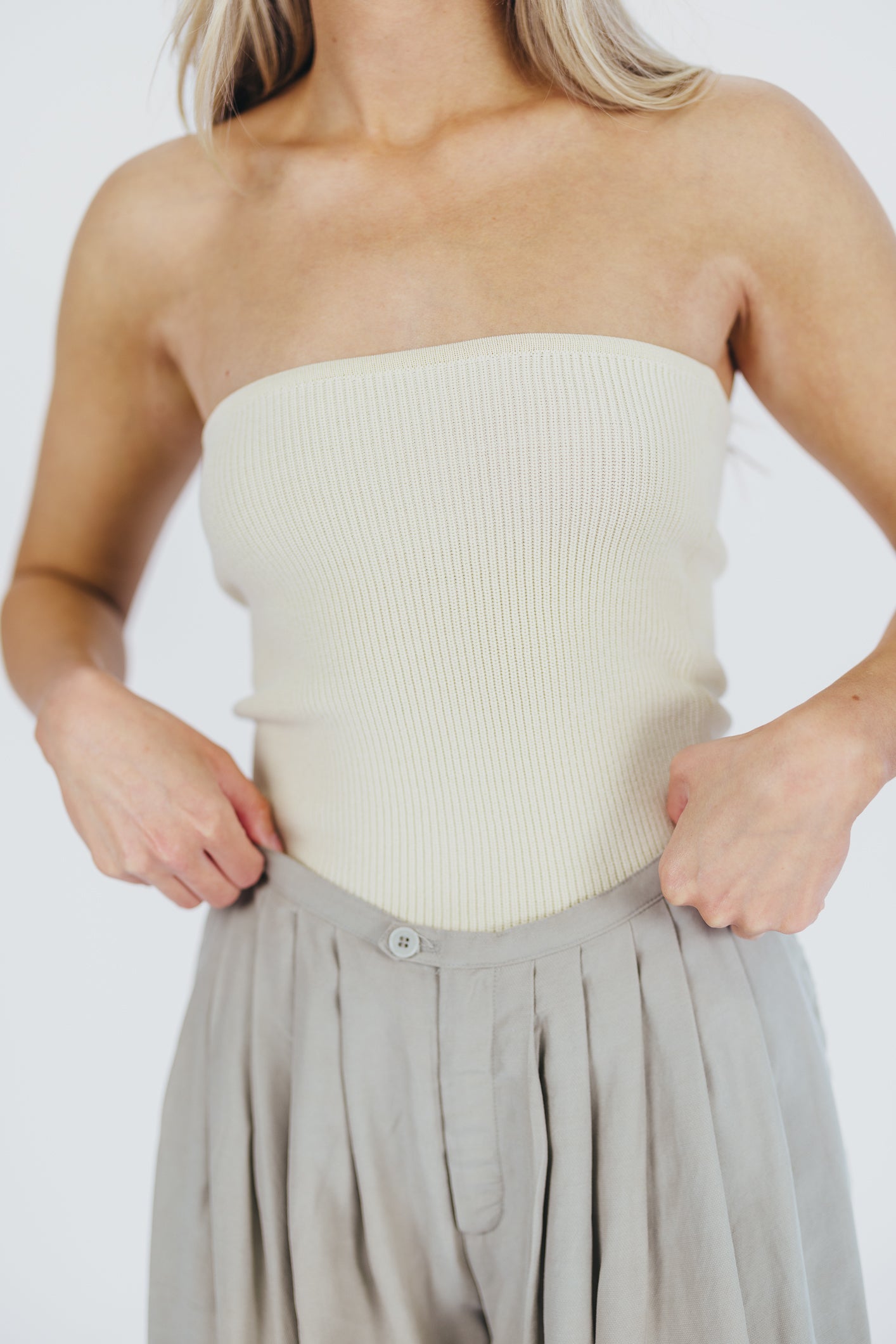 Carmen Ribbed Knit Tube Top Women's Fashion Stretch Crop Top in Cream | Casual Wear, Layering, Summer Outfits, Beach & Music Festivals