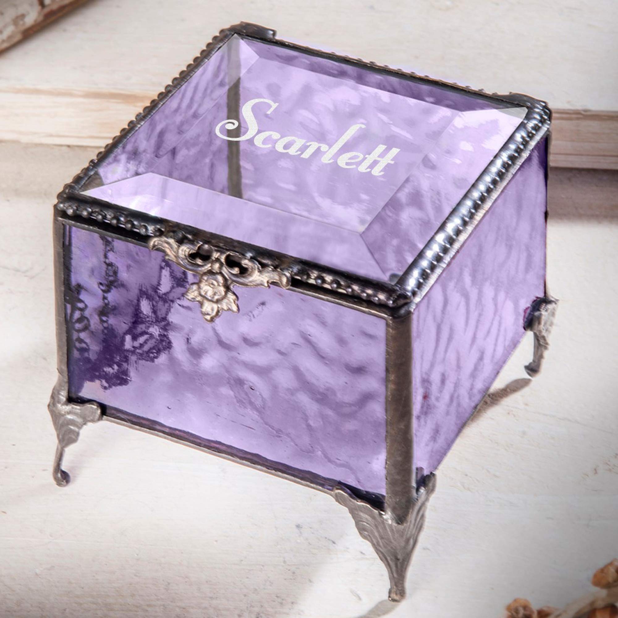 Personalized Engraved Jewelry Box with Stained Glass - Decorative Vanity Display Keepsake Gift for Women - Purple EB217-1 | Perfect for Jewelry Storage, Home Decor & Wedding Gifts