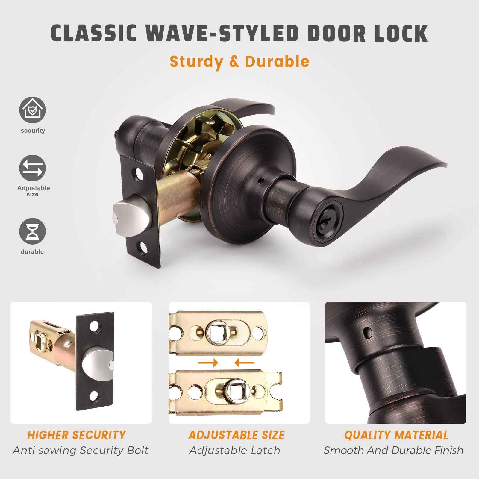 KNOBWELL 1 Pack Oil Rubbed Bronze Front Door Handle Set - Exterior Keyed Entry Door Lever with Left/Right Handed Design - Perfect for Home, Office & Commercial Entrance Security