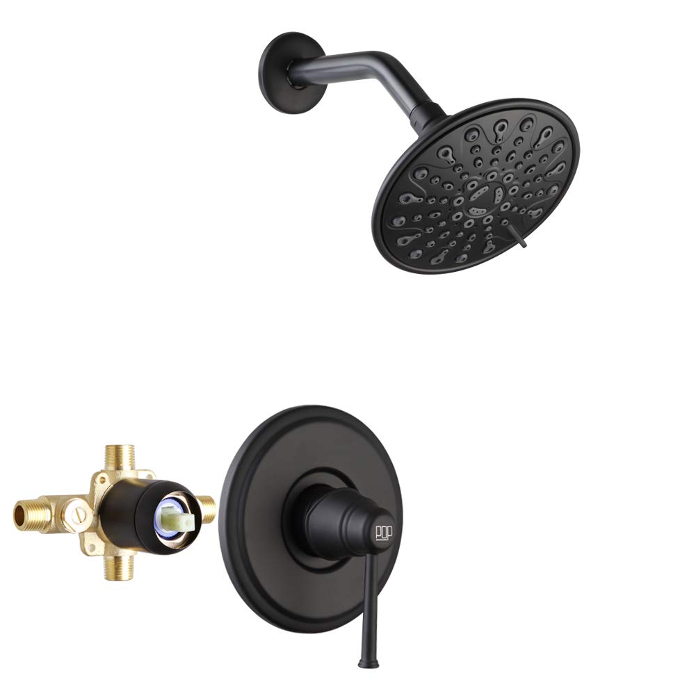 Premium Matte Black Shower Faucet Set - 6 Inch Rainfall Shower Head System with Single Handle Wall Mounted Trim Kit & Rough-in Valve | Modern Bathroom Fixtures for Luxurious Spa-like Experience