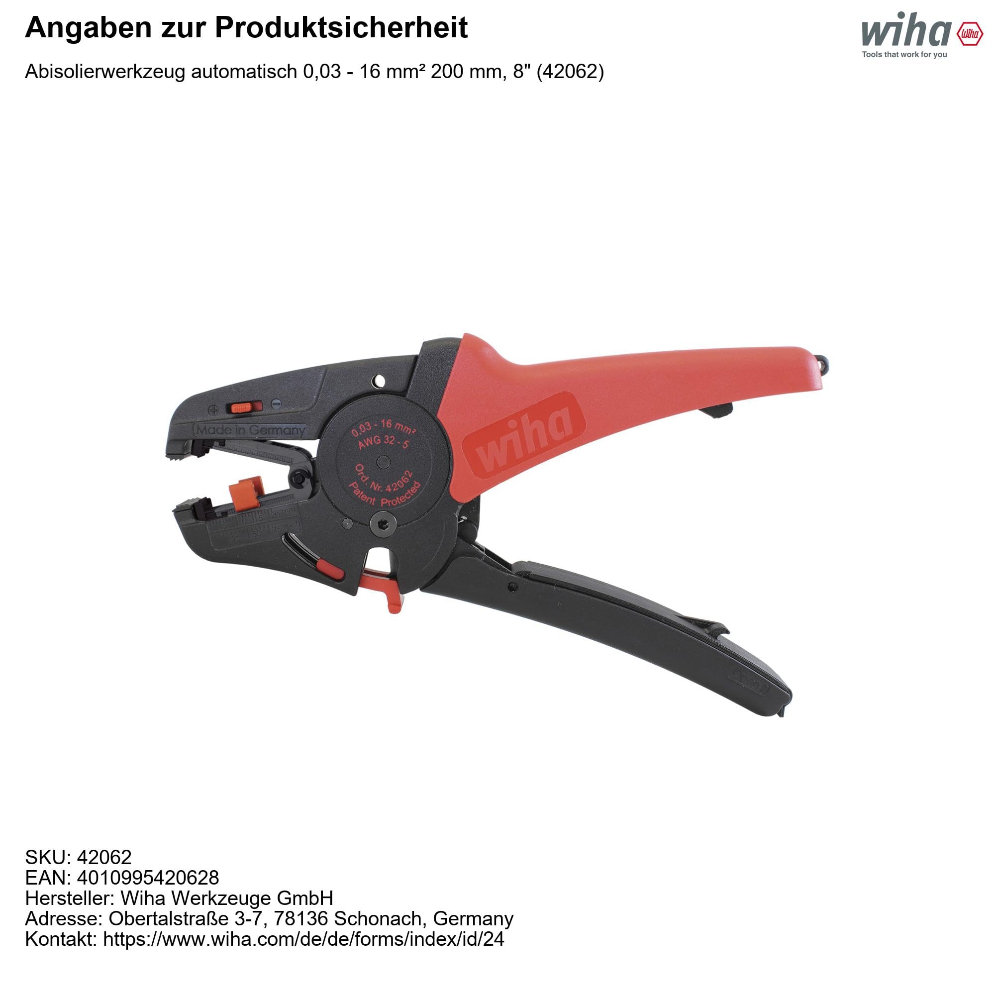 Wiha Z57000106SB Auto Wire Stripper - 16 mm Cutting Capacity, Professional Electrician Tool for Automotive & Home Wiring Projects | Perfect for DIY Repairs & Electrical Installations