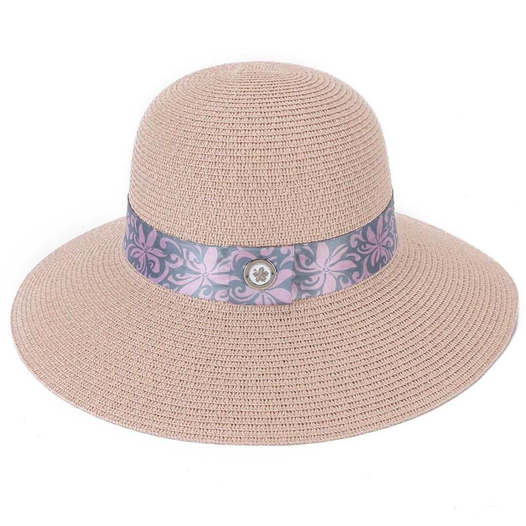 Elegant Pink Orchid Hat with Grey Accents - Stylish Women's Sun Hat for Beach, Garden & Outdoor Activities