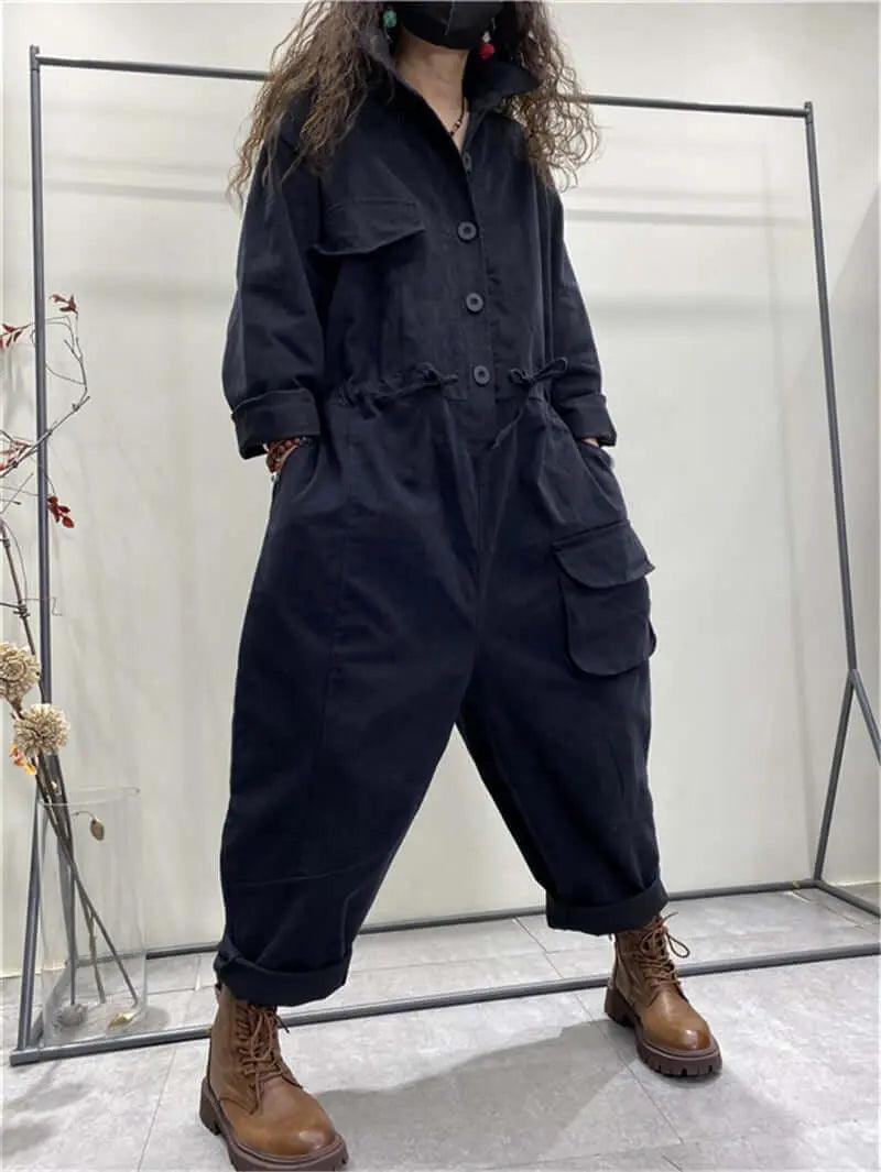 Women's Denim Jumpsuit with Long Sleeves & Pockets - Stylish Casual Outfit for Everyday Wear, Work or Weekend Outings