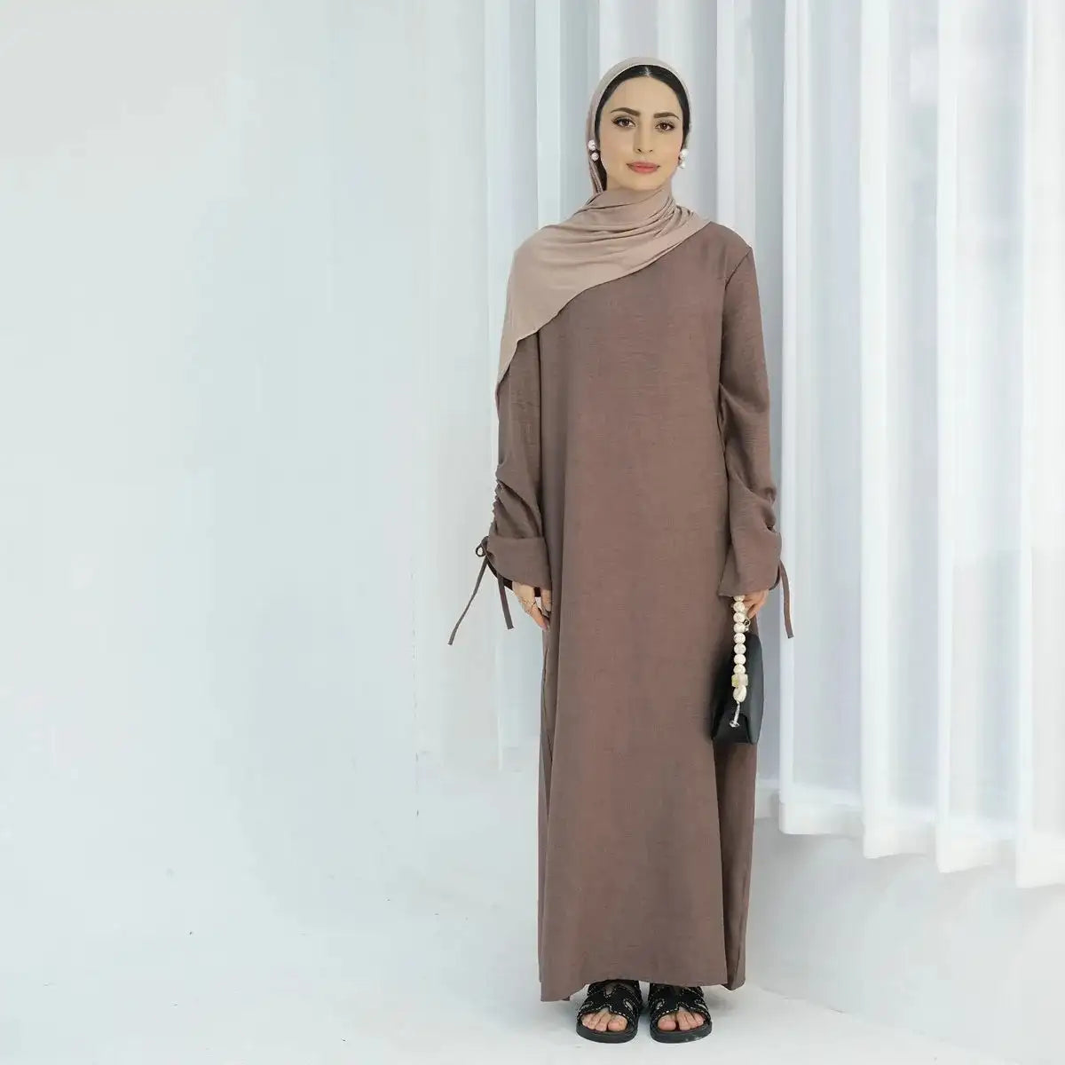 Elegant Strapped Cuff Abaya Dress for Women - Modest Islamic Fashion - Perfect for Prayer, Eid, and Special Occasions