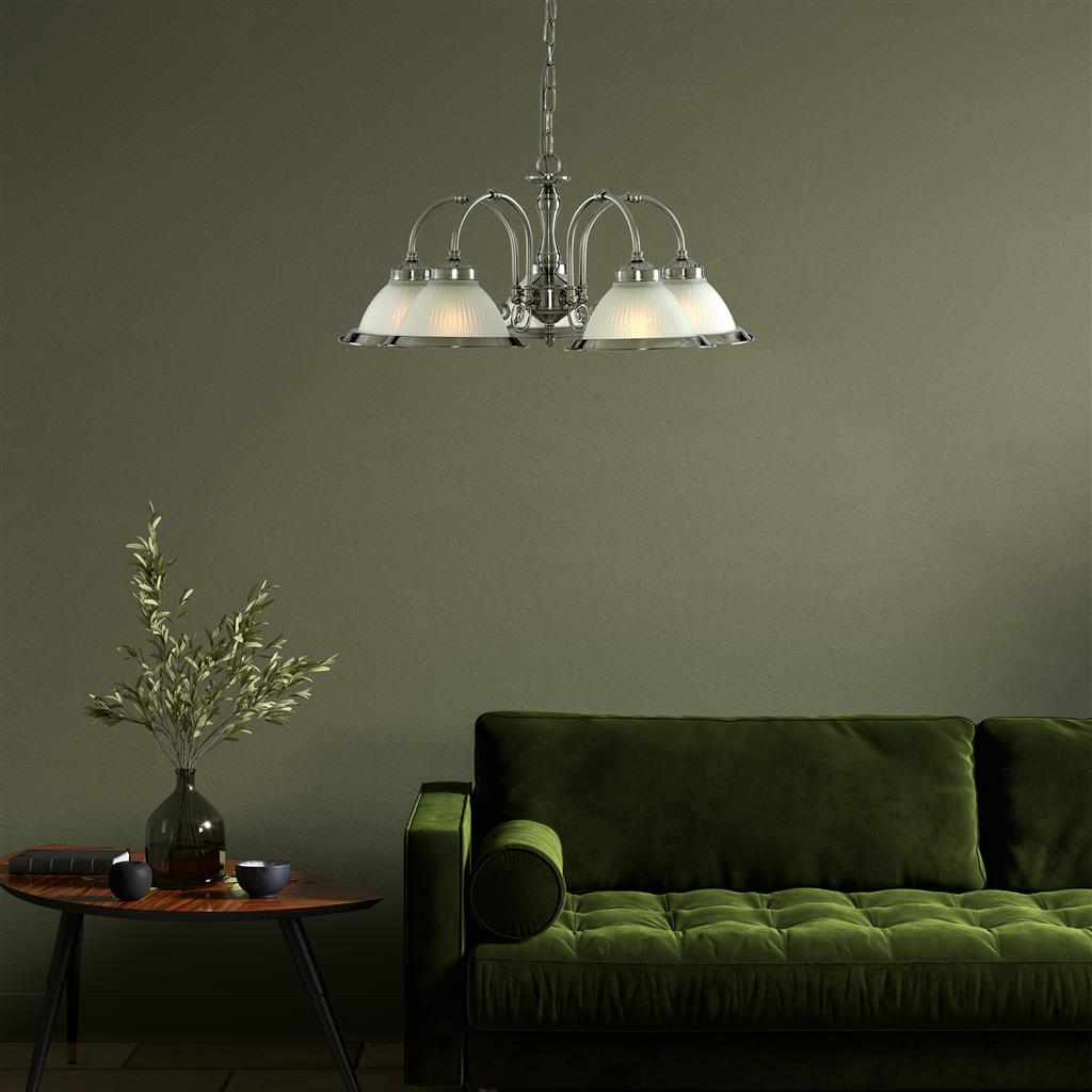 Vintage Style 3/5Lt Multi-Arm Pendant Light - Antique Brass & Satin Silver Finish for Kitchen Island, Dining Room, or Bar Lighting