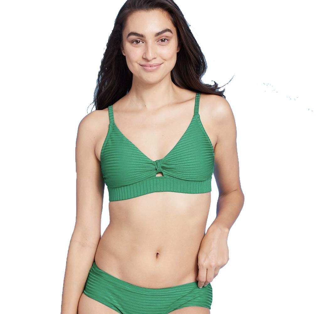 Kona Sol Women's Tie-Front Bikini Top - Green Floral Print Swimwear for Summer Beach Vacation & Pool Party