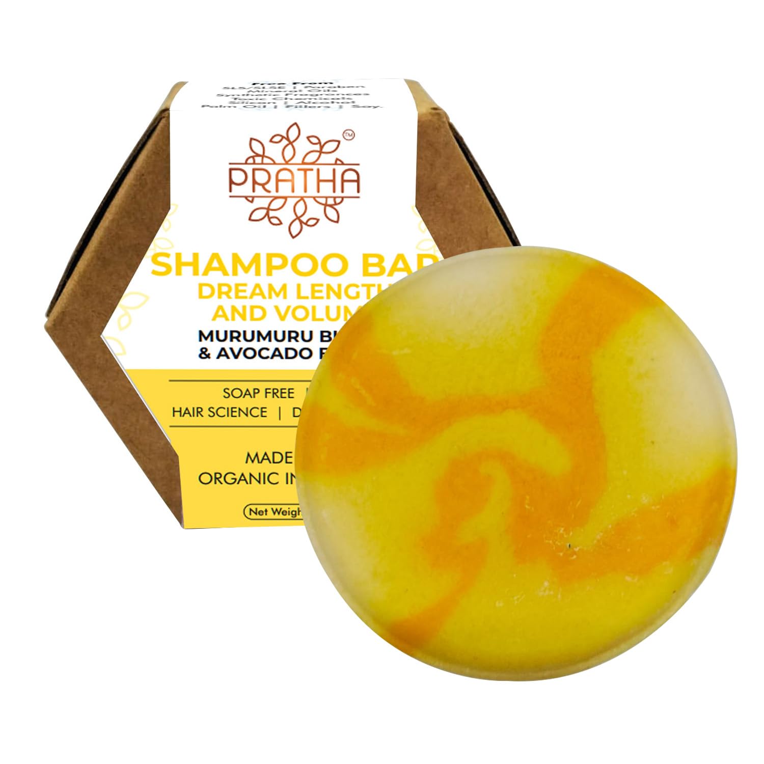 Pratha Natural Shampoo Bar with Murumuru & Avocado Butter - Sulfate-Free, Vegan Hair Care for Dry & Damaged Hair - Perfect for Travel & Eco-Friendly Bathroom