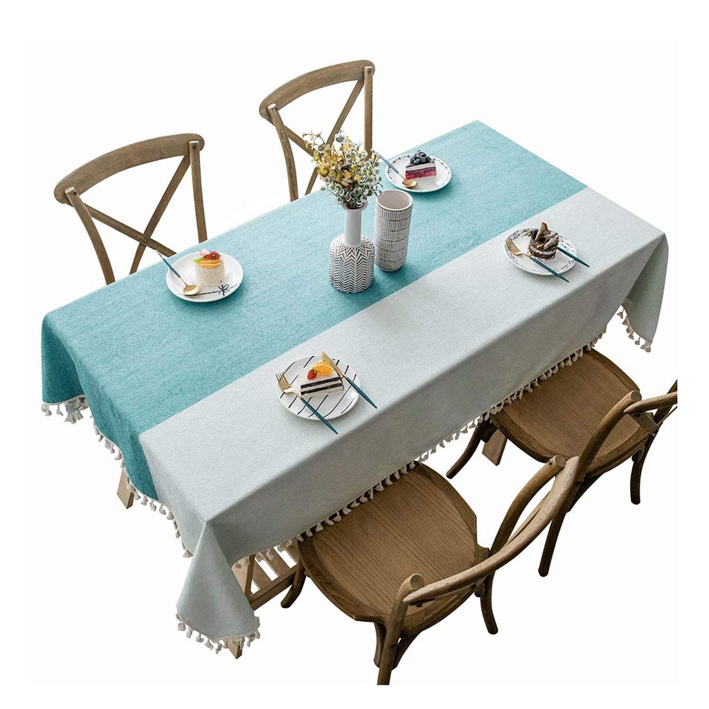 Nordic Waterproof Tablecloth - Cotton Linen Look Rectangular Table Cover with Tassels 55x79 Inches (140x200cm) - Perfect for Dining Room Decor, Kitchen Table Protection, and Outdoor Picnic Parties
