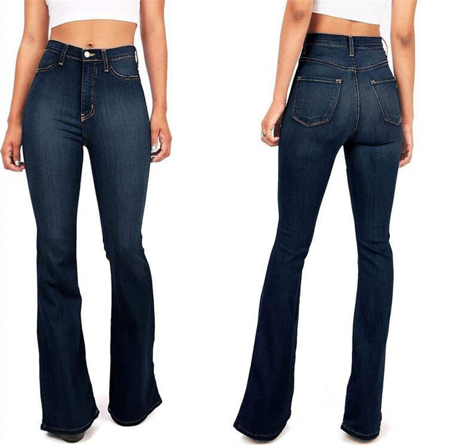 Stylish Women's Stretch Skinny & Bell Bottom Jeans - Elastic Waist Flared Denim Pants with Raw Hem | Perfect for Casual Wear, Night Out, and Fashionable Everyday Outfits