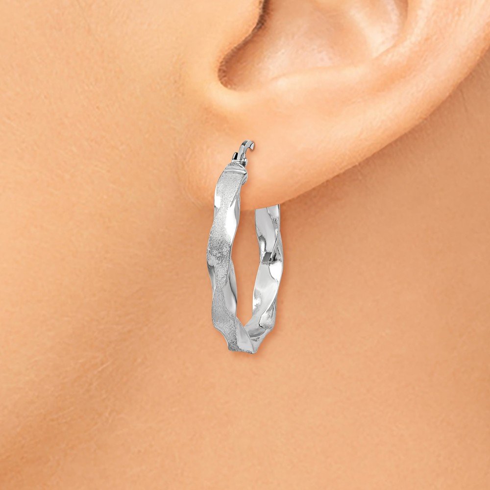 14K White Gold Scalloped Edge Hoop Earrings - Satin & Polished Finish | Elegant Jewelry for Women | Perfect for Weddings, Parties & Everyday Wear