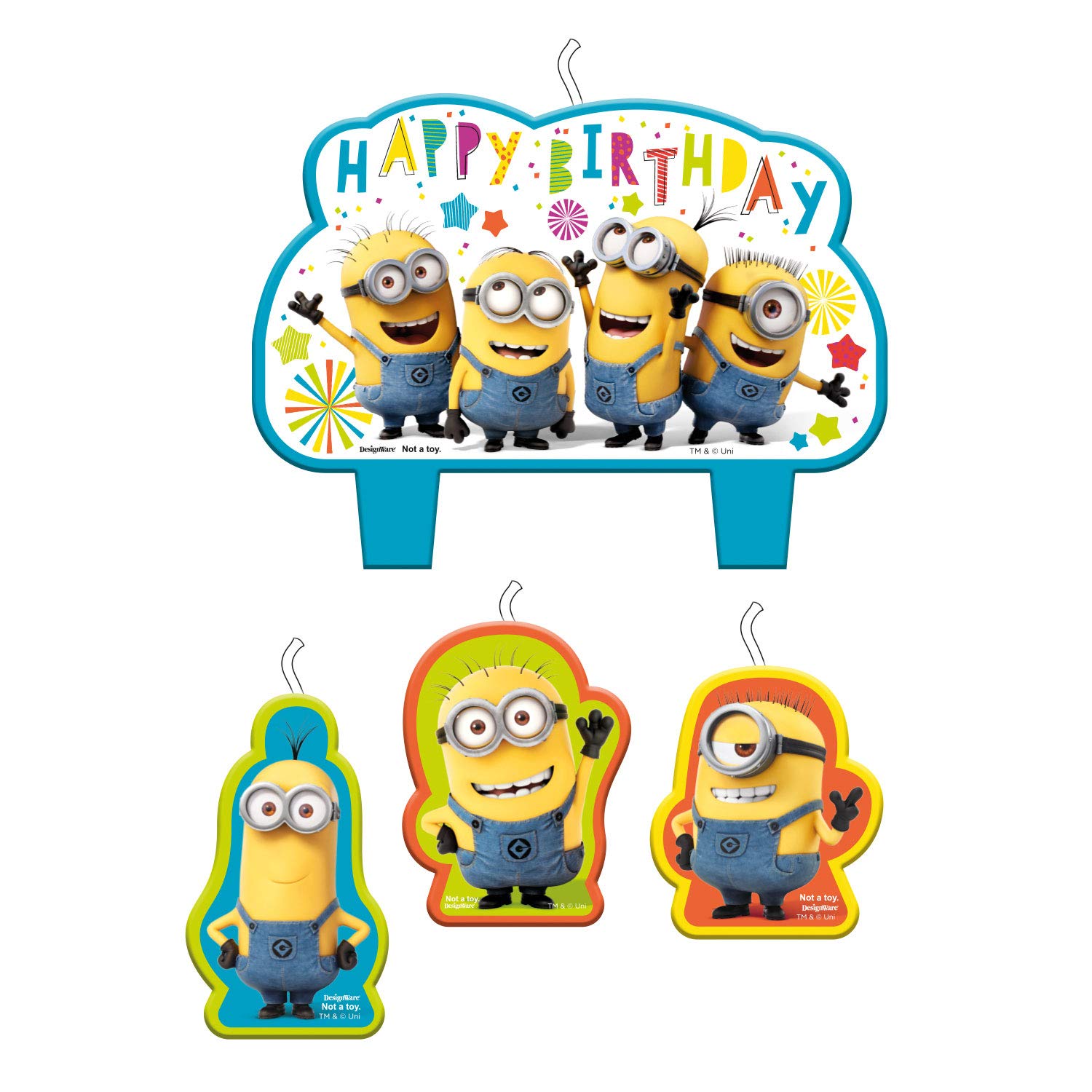 Officially Licensed Despicable Me Minions Happy Birthday Cake Candles Set - 4 Pack | Minion Themed Party Supplies for Birthday Cakes, Cupcakes & Celebrations